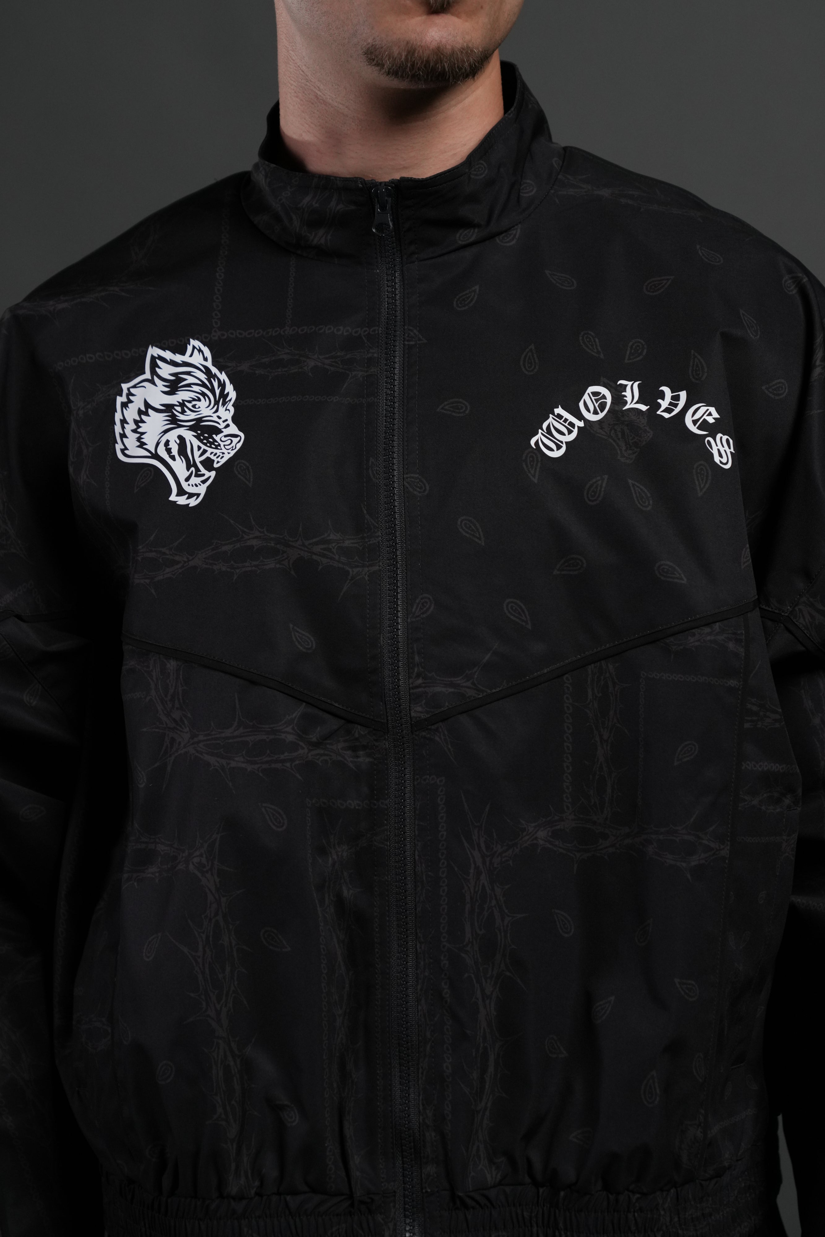 Thorned Paisley Quinn Track Jacket in Black Thorn Paisley