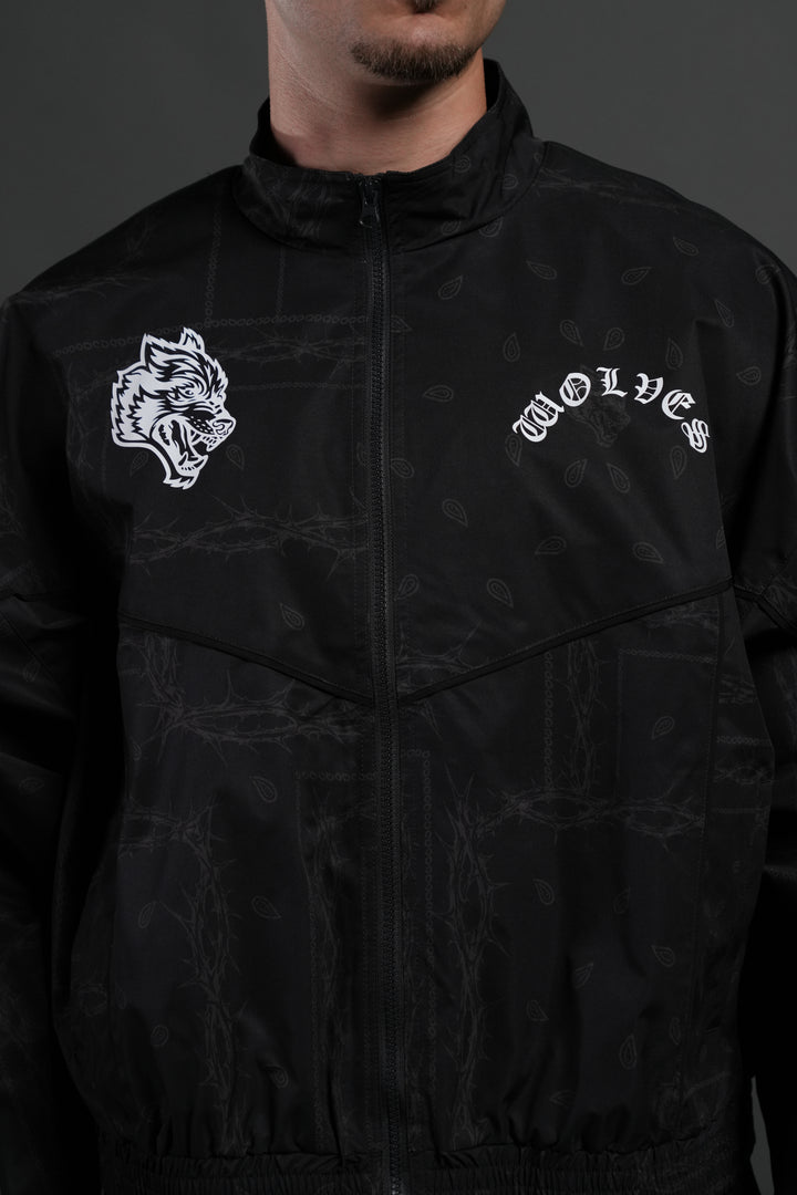 Thorned Paisley Quinn Track Jacket in Black Thorn Paisley