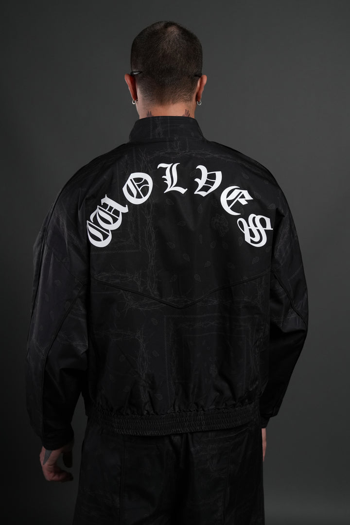 Thorned Paisley Quinn Track Jacket in Black Thorn Paisley