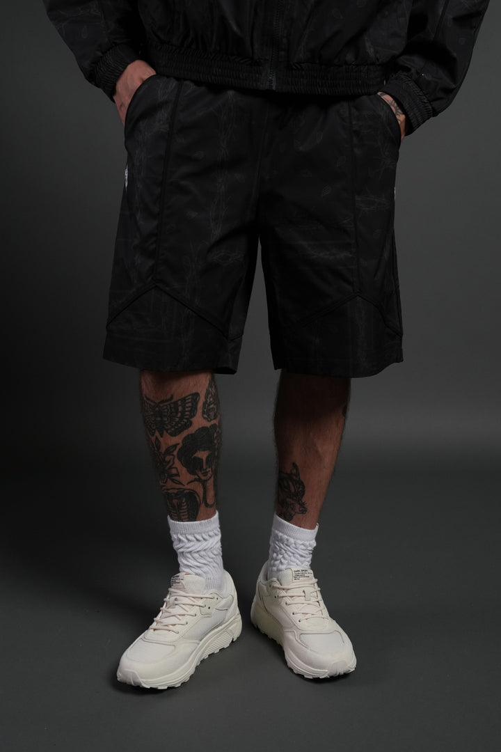 Dual Mens Quinn Track Shorts in Black Thorn Paisley