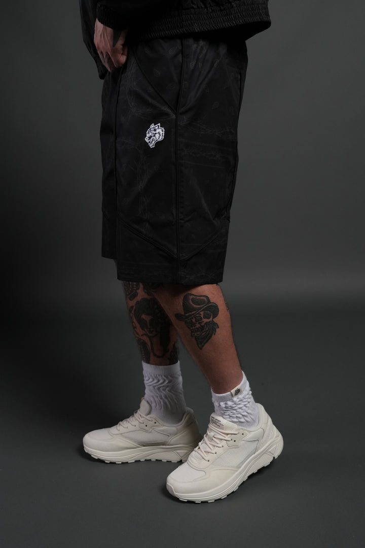 Dual Mens Quinn Track Shorts in Black Thorn Paisley