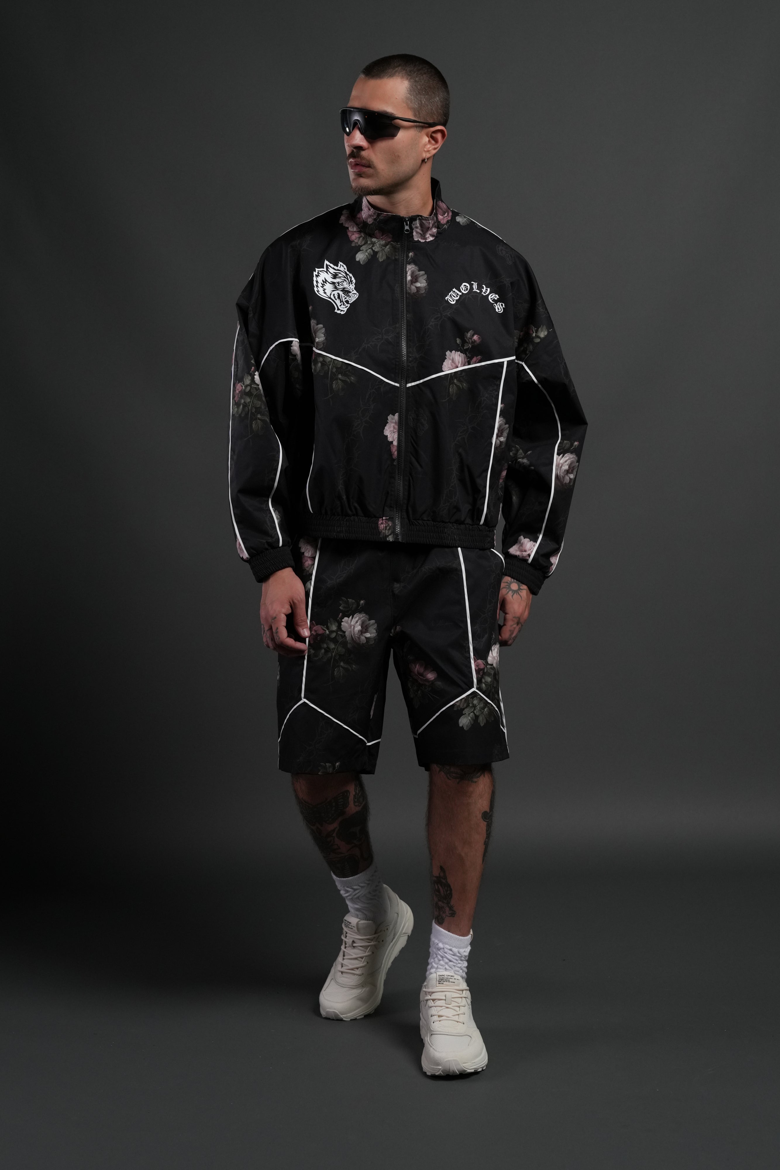 Wolf Chopper Quinn Track Jacket in Black Rose Thorn