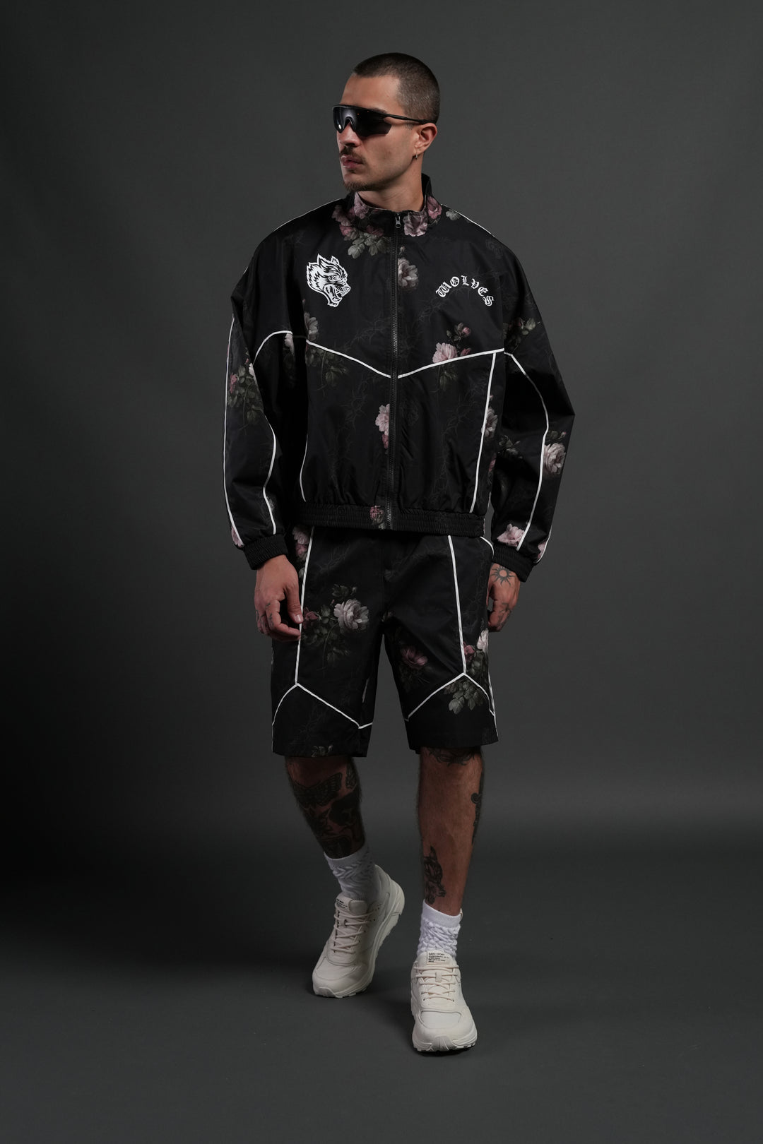 Dual Mens Quinn Track Shorts in Black Rose Thorn