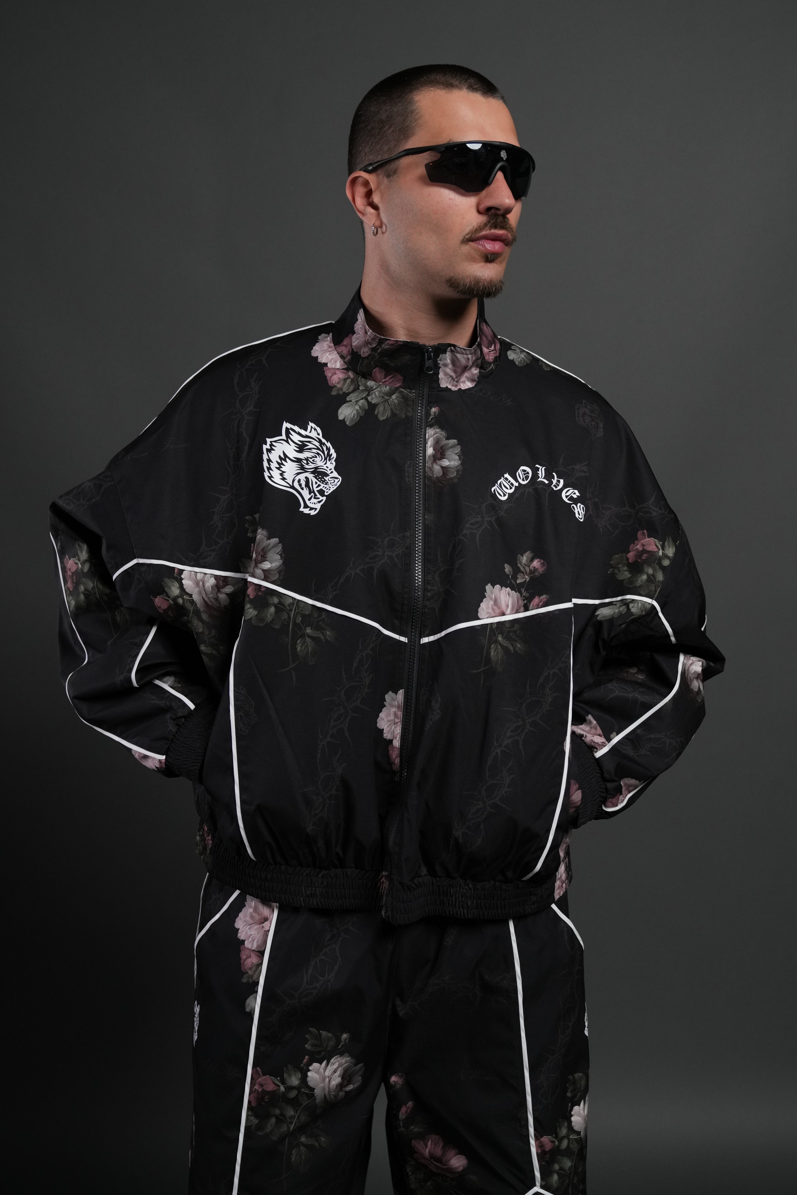 Wolf Chopper Quinn Track Jacket in Black Rose Thorn