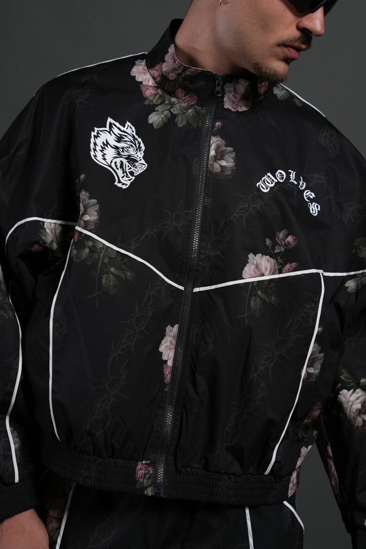 Wolf Chopper Quinn Track Jacket in Black Rose Thorn