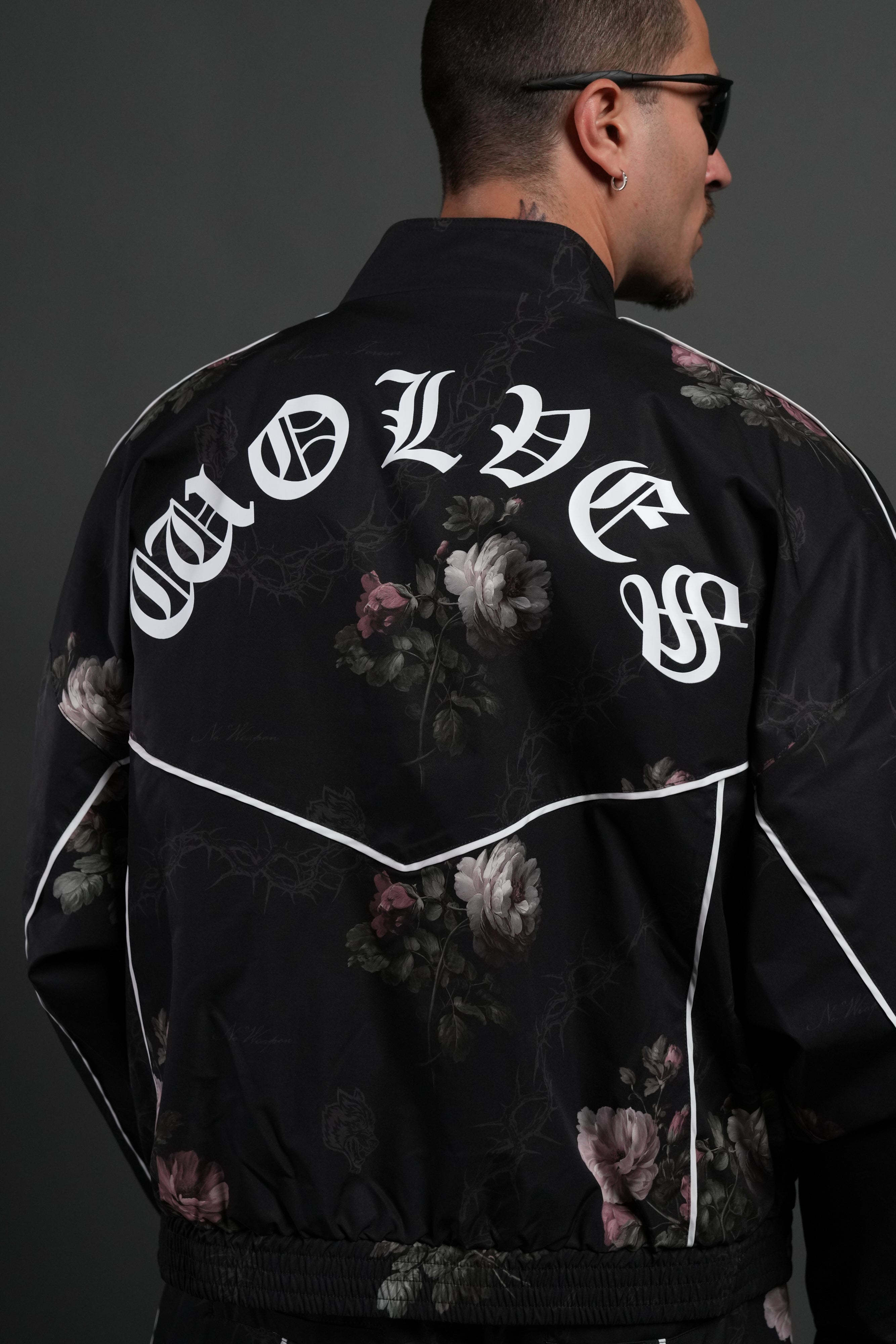 Wolf Chopper Quinn Track Jacket in Black Rose Thorn