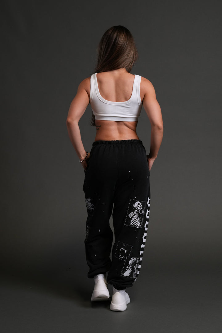 Stitched In Unisex Lounger Sweat Pants in Black Vandal Wash