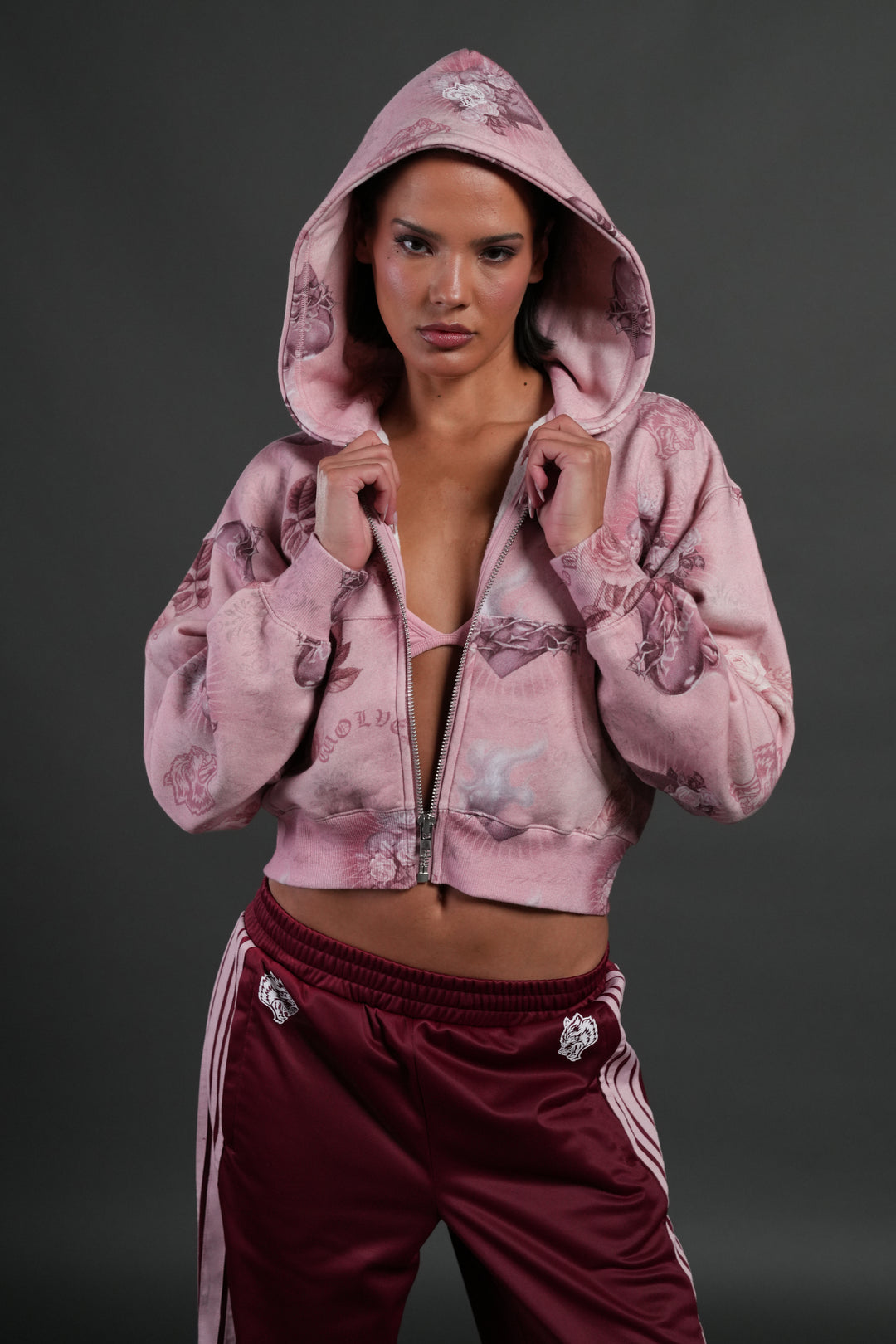 Sacred Path "Sage" Cropped Zip Hoodie in Corazon de Devocion Tonal