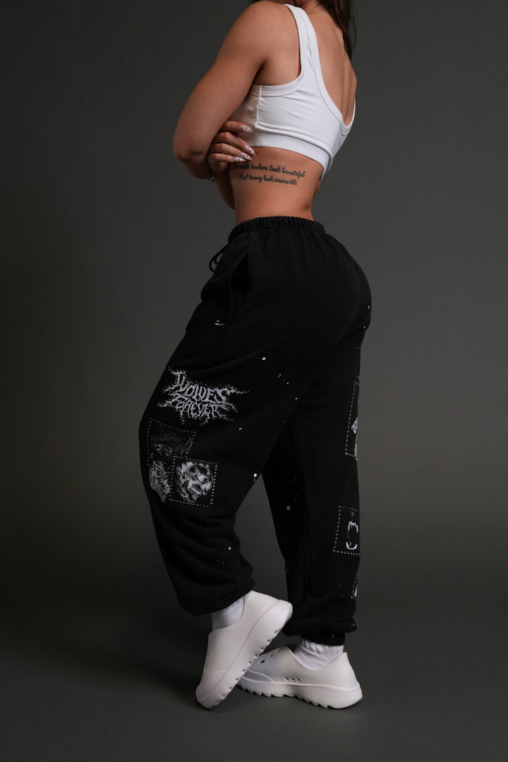 Stitched In Unisex Lounger Sweat Pants in Black Vandal Wash