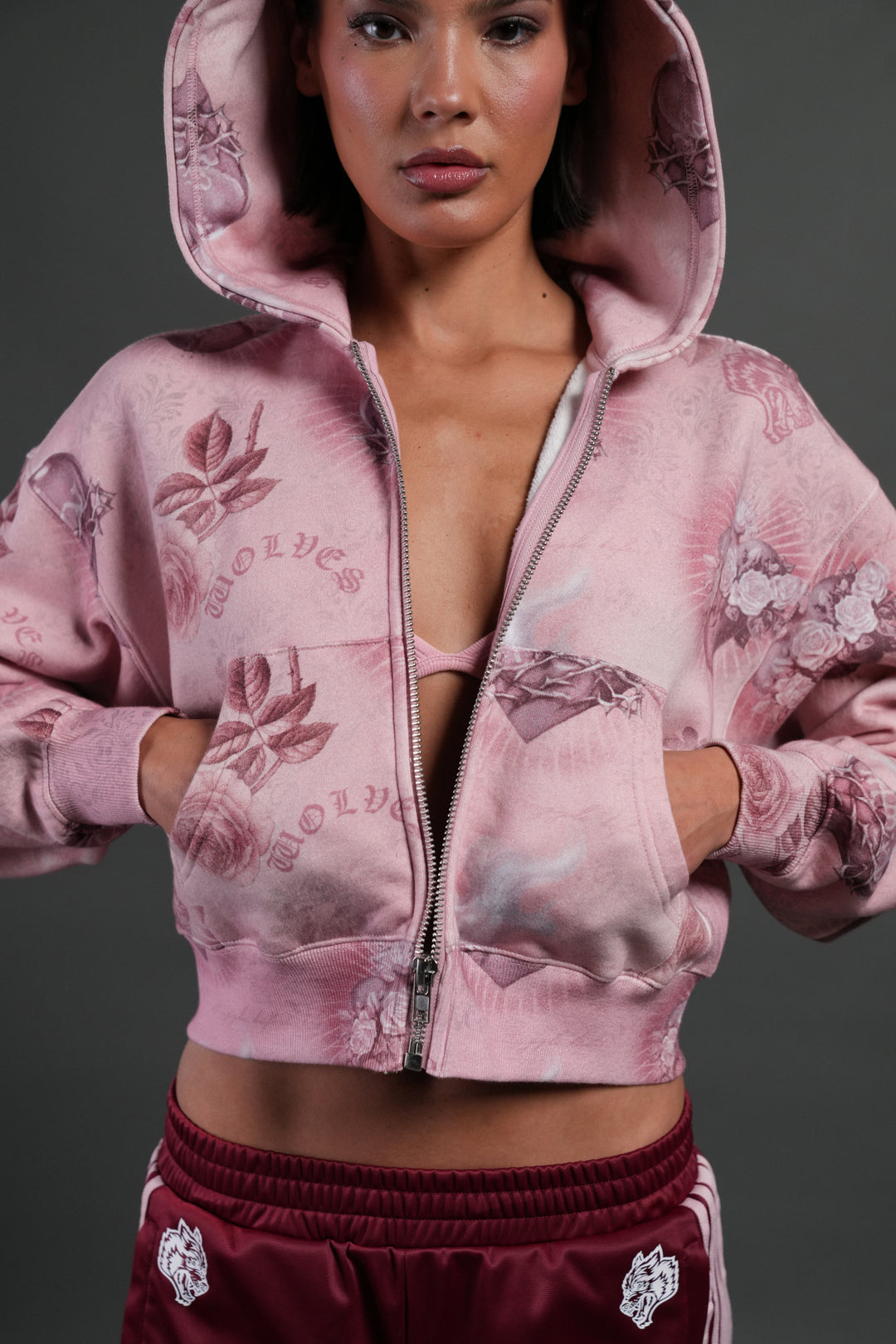 Sacred Path "Sage" Cropped Zip Hoodie in Corazon de Devocion Tonal