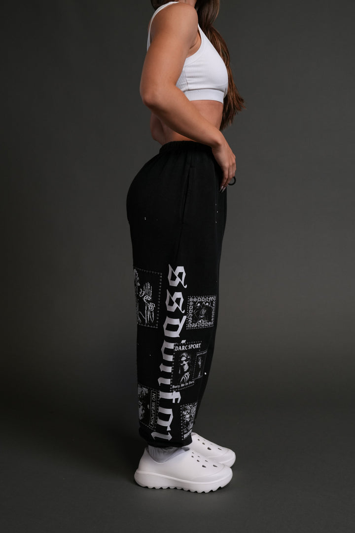 Stitched In Unisex Lounger Sweat Pants in Black Vandal Wash