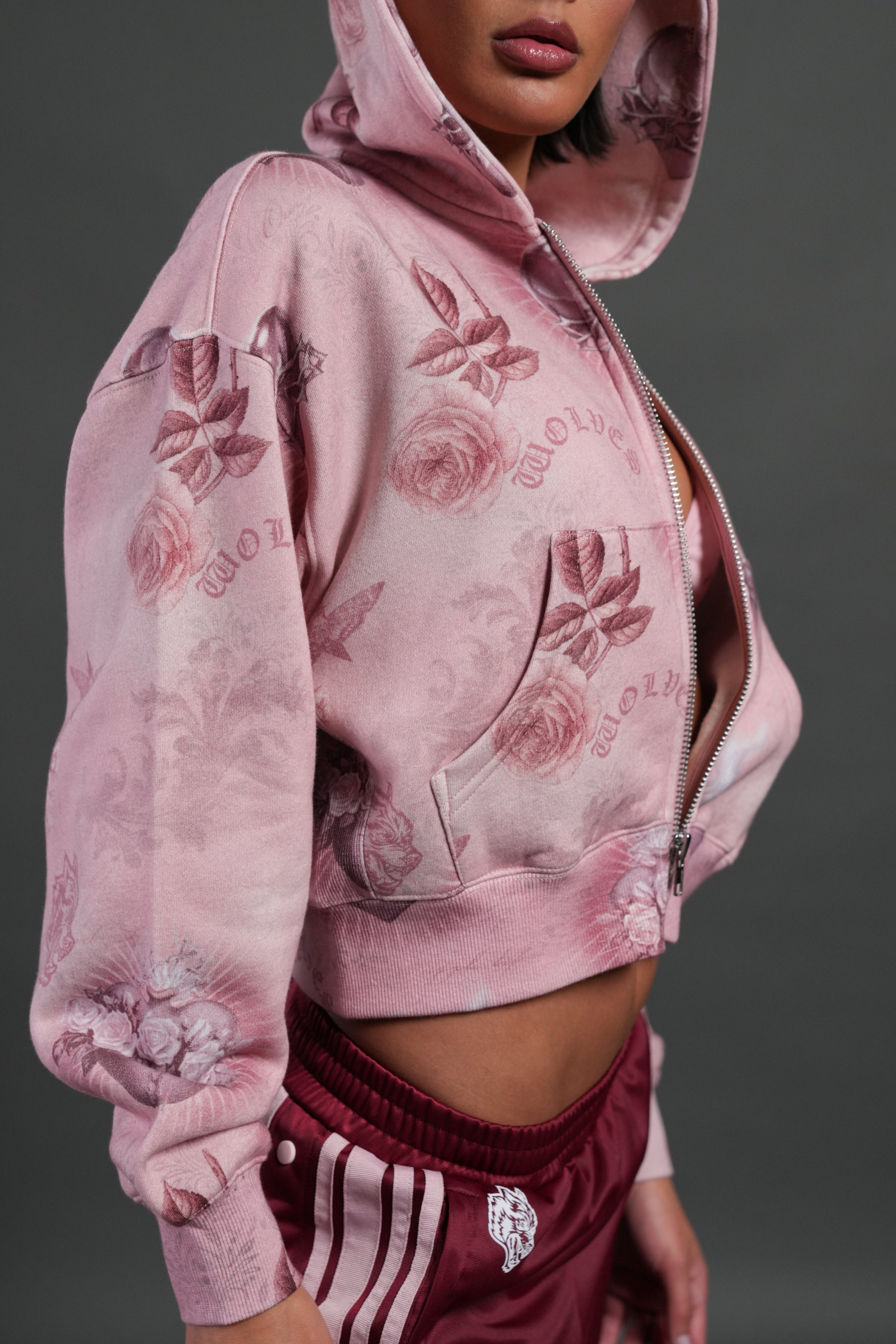 Sacred Path "Sage" Cropped Zip Hoodie in Corazon de Devocion Tonal