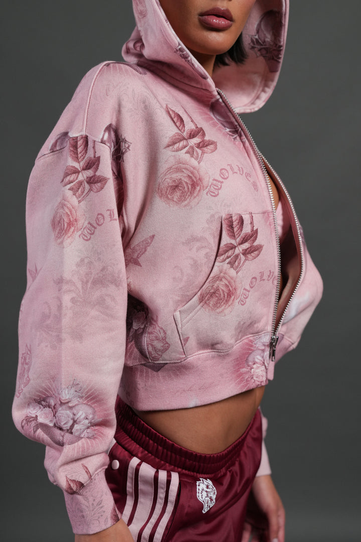 Sacred Path "Sage" Cropped Zip Hoodie in Corazon de Devocion Tonal