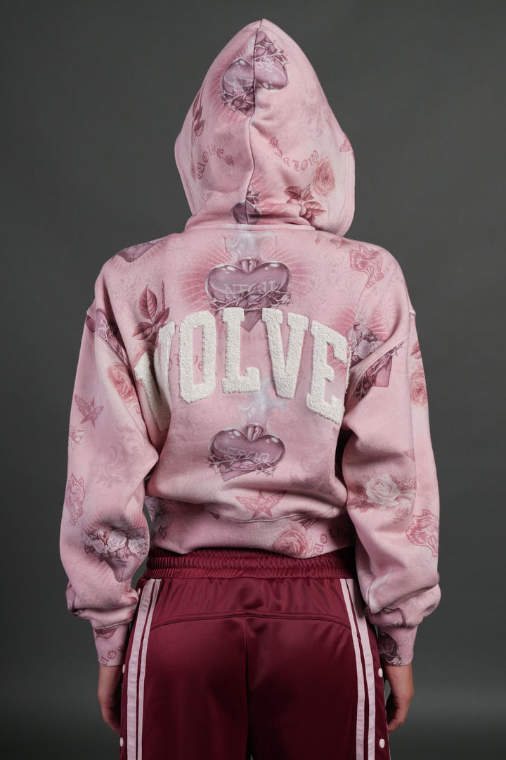 Sacred Path "Sage" Cropped Zip Hoodie in Corazon de Devocion Tonal