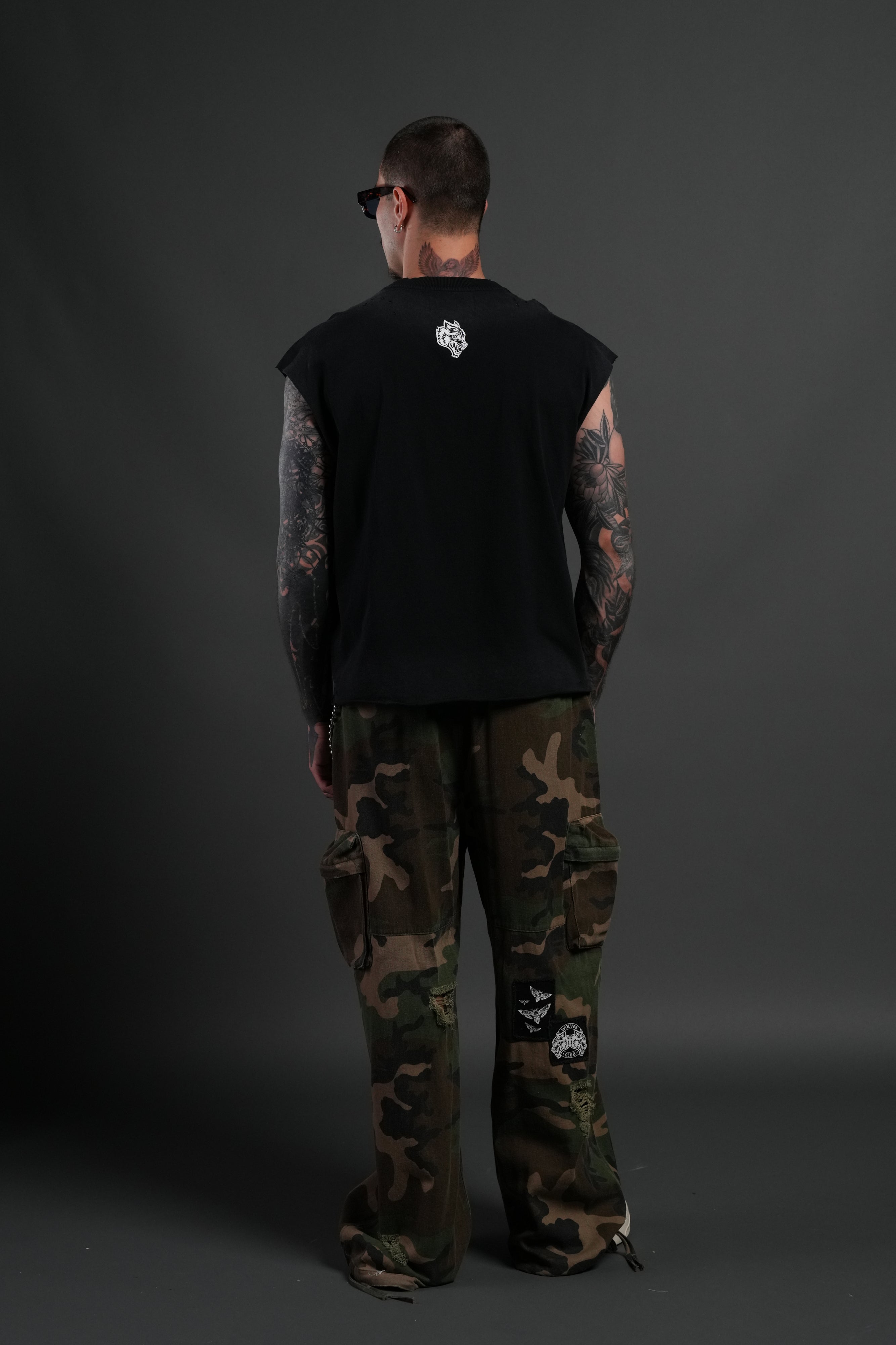 Hell is Real Distressed Grunge Mid-Length Raw Hem Muscle Tee in Black Drift Wash