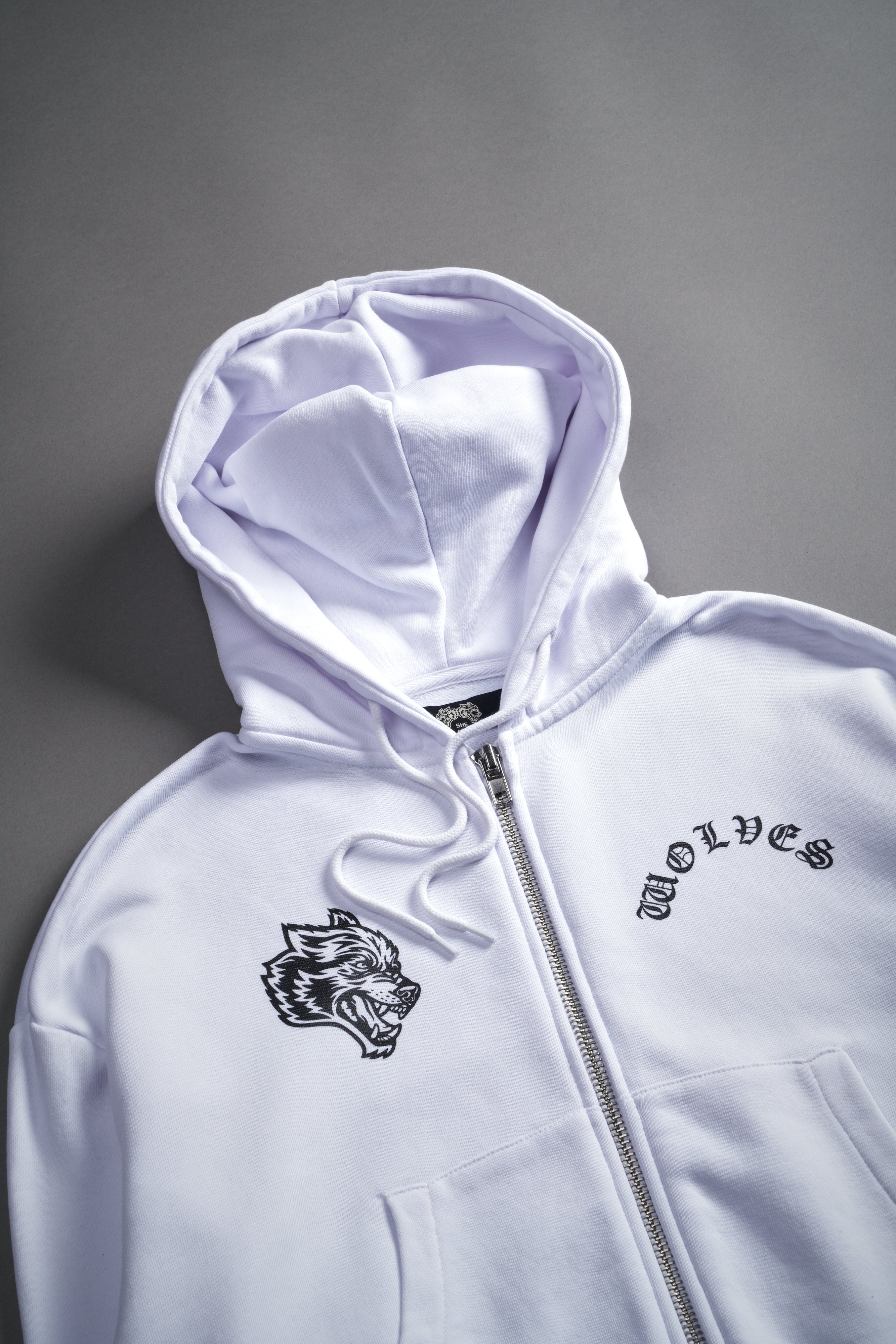 Chopper Wolf "Chambers" (Cropped) Zip Hoodie in White