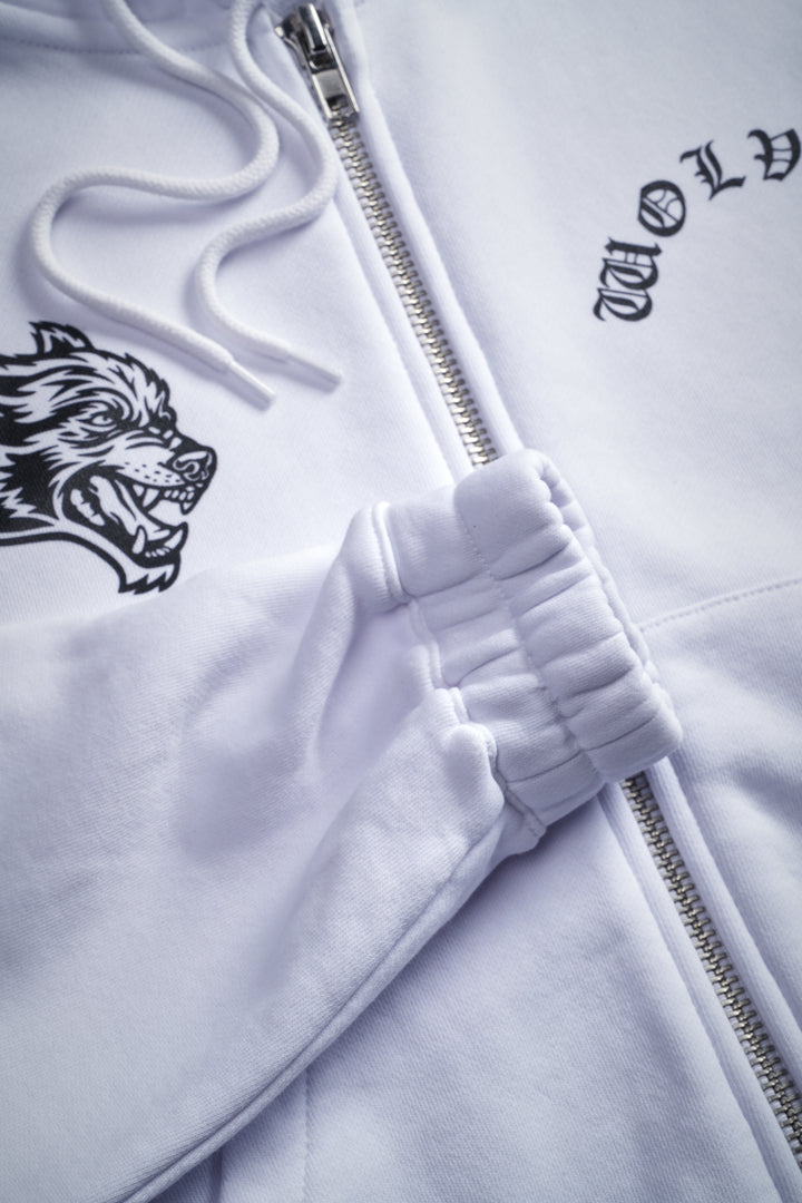 Chopper Wolf "Chambers" (Cropped) Zip Hoodie in White
