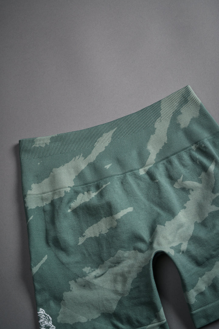 Dual Wolf Everson Seamless "Training" Shorts in Hunter Green Native Camo