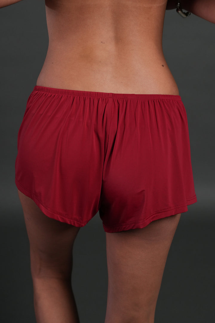 Dual Wolf "Heidi" Silky Lounge Shorts in Deep Raspberry