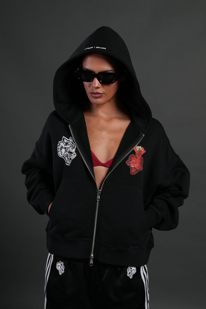Heart Oath Vex Double Zip Hoodie in Black