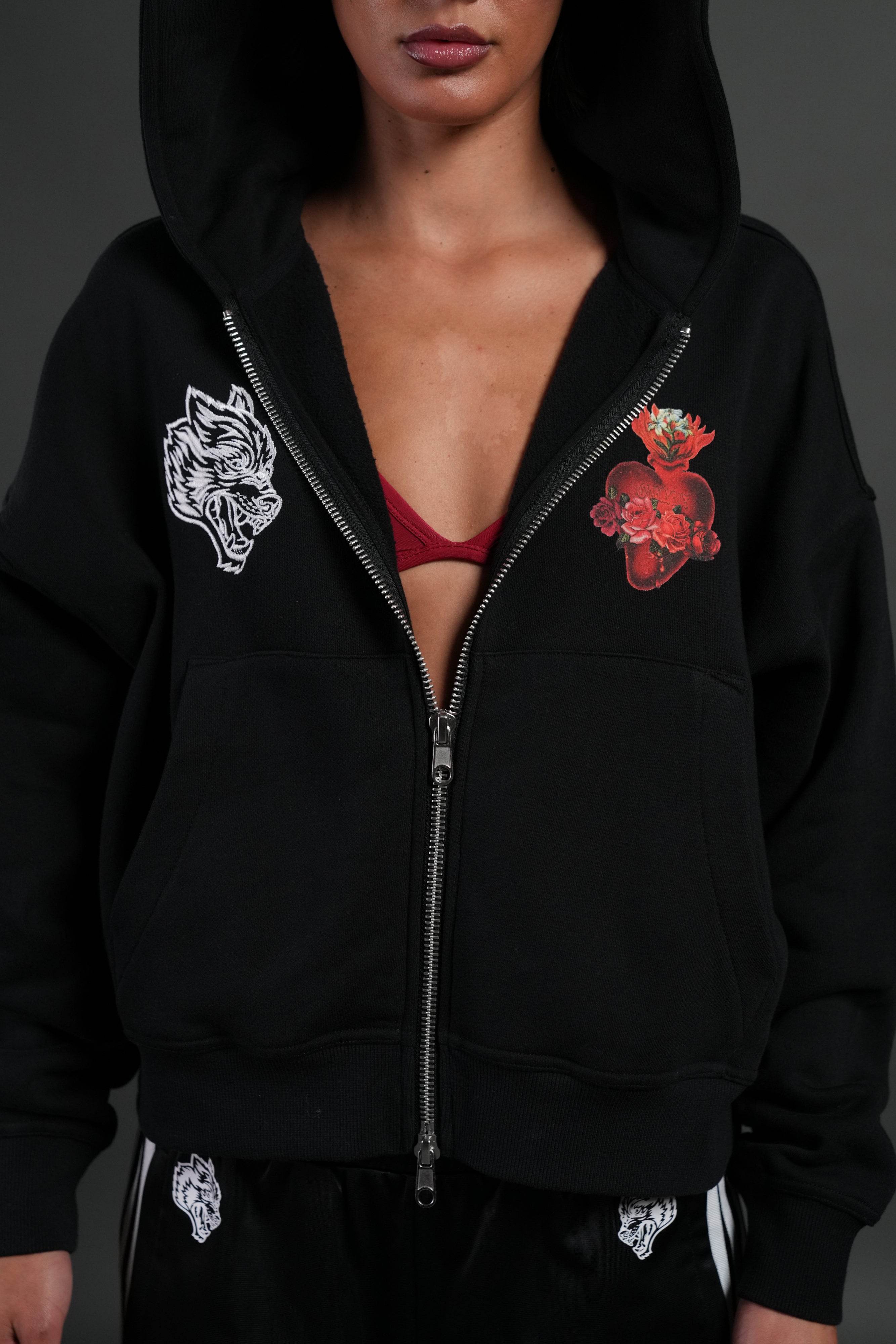 短丈 heart double zip archive ADAMASTE パーカー Double Zip-Up Short Hoodie - ダブルジップ