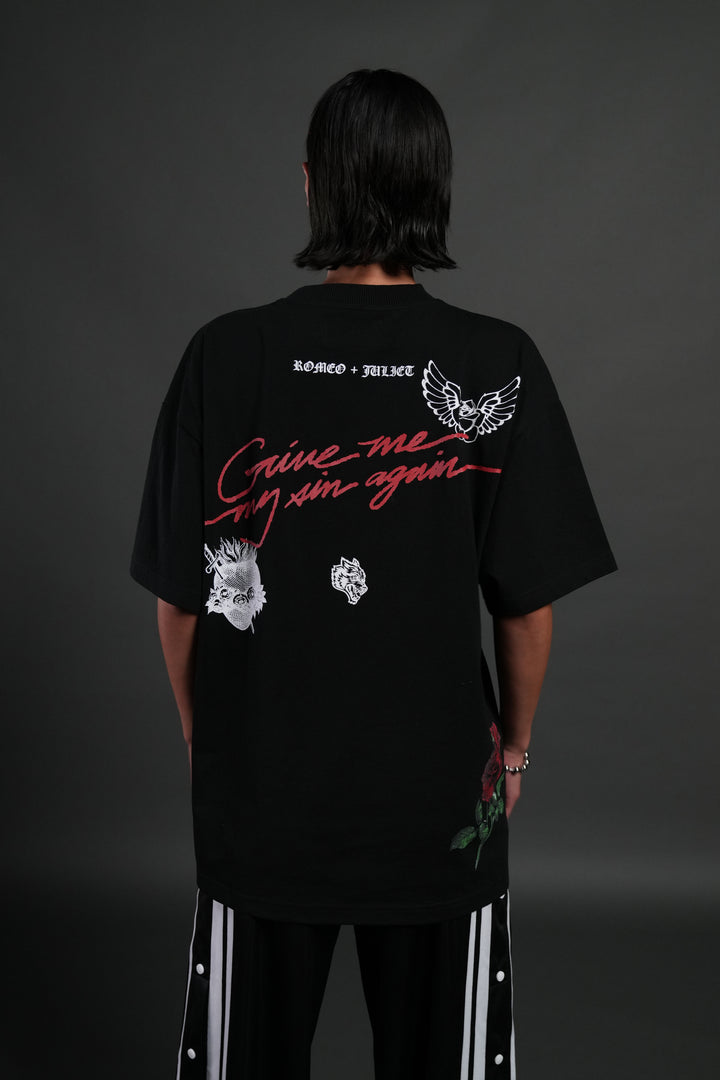 Sin Again Unisex Grunge Tee in Black