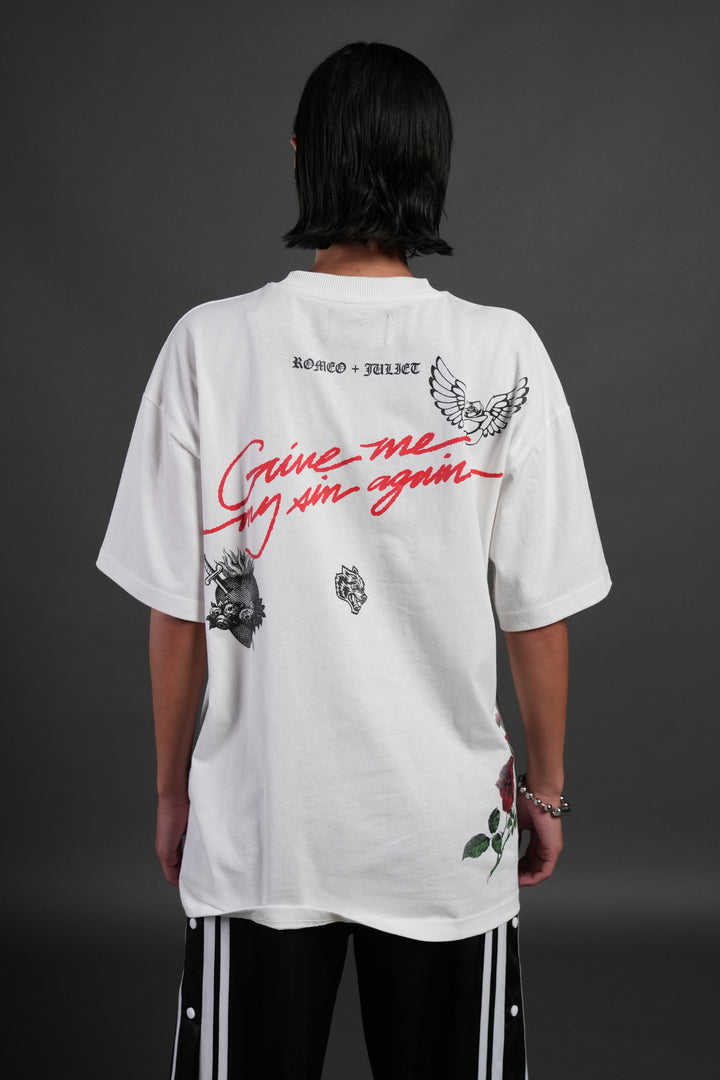 Sin Again Unisex Grunge Tee in Cream