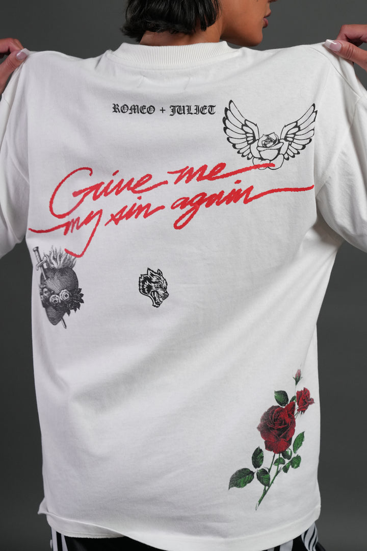 Sin Again Unisex Grunge Tee in Cream