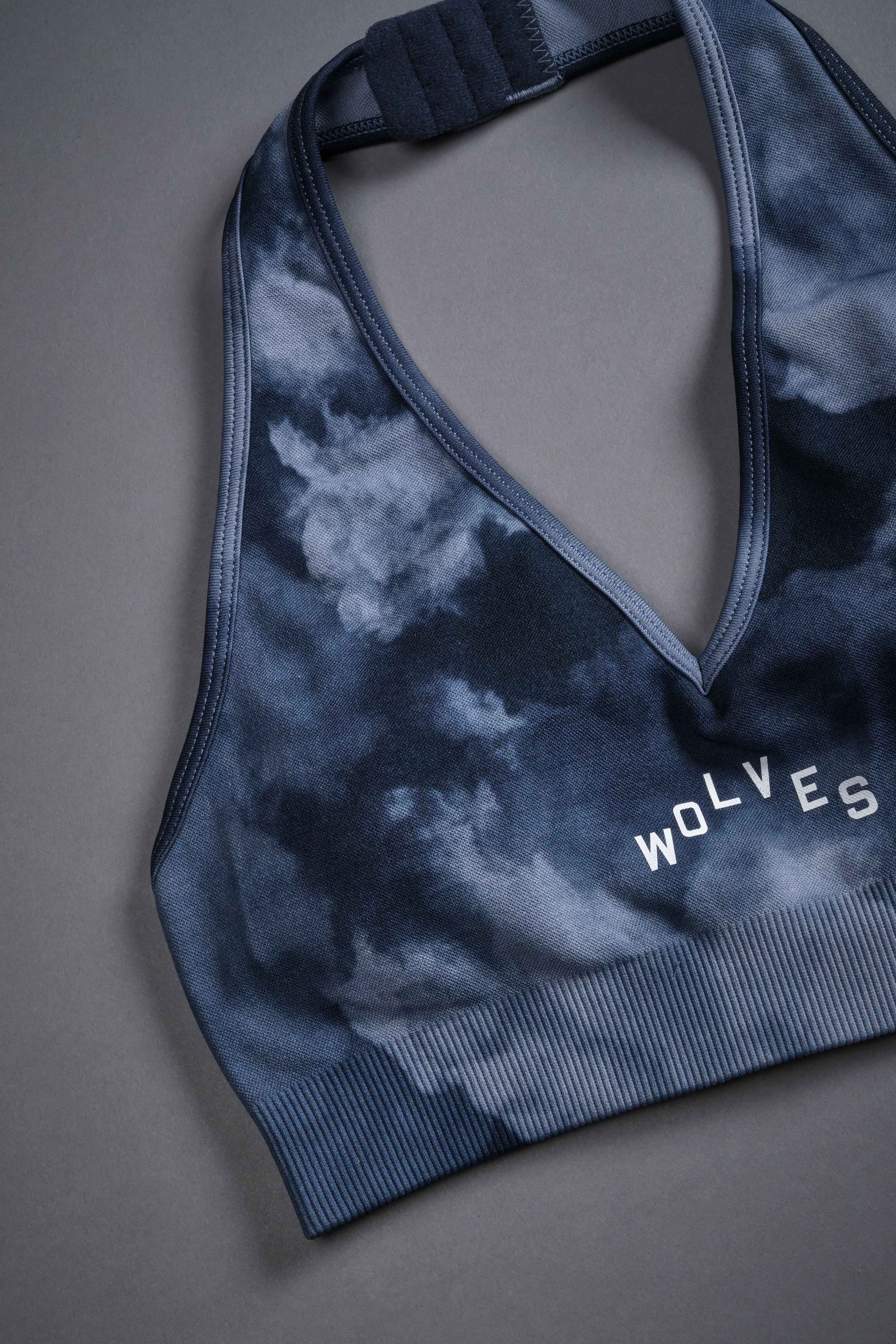 Wolves Pyramid "Everson Seamless" Halter Bra in Darc Blue Big Ghost Clouds