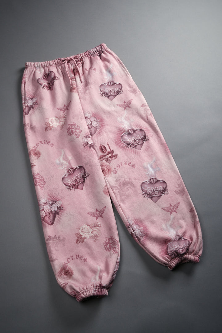 Sacred Path Unisex Lightweight Lounger Sweat Pants in Corazon de Devocion Tonal