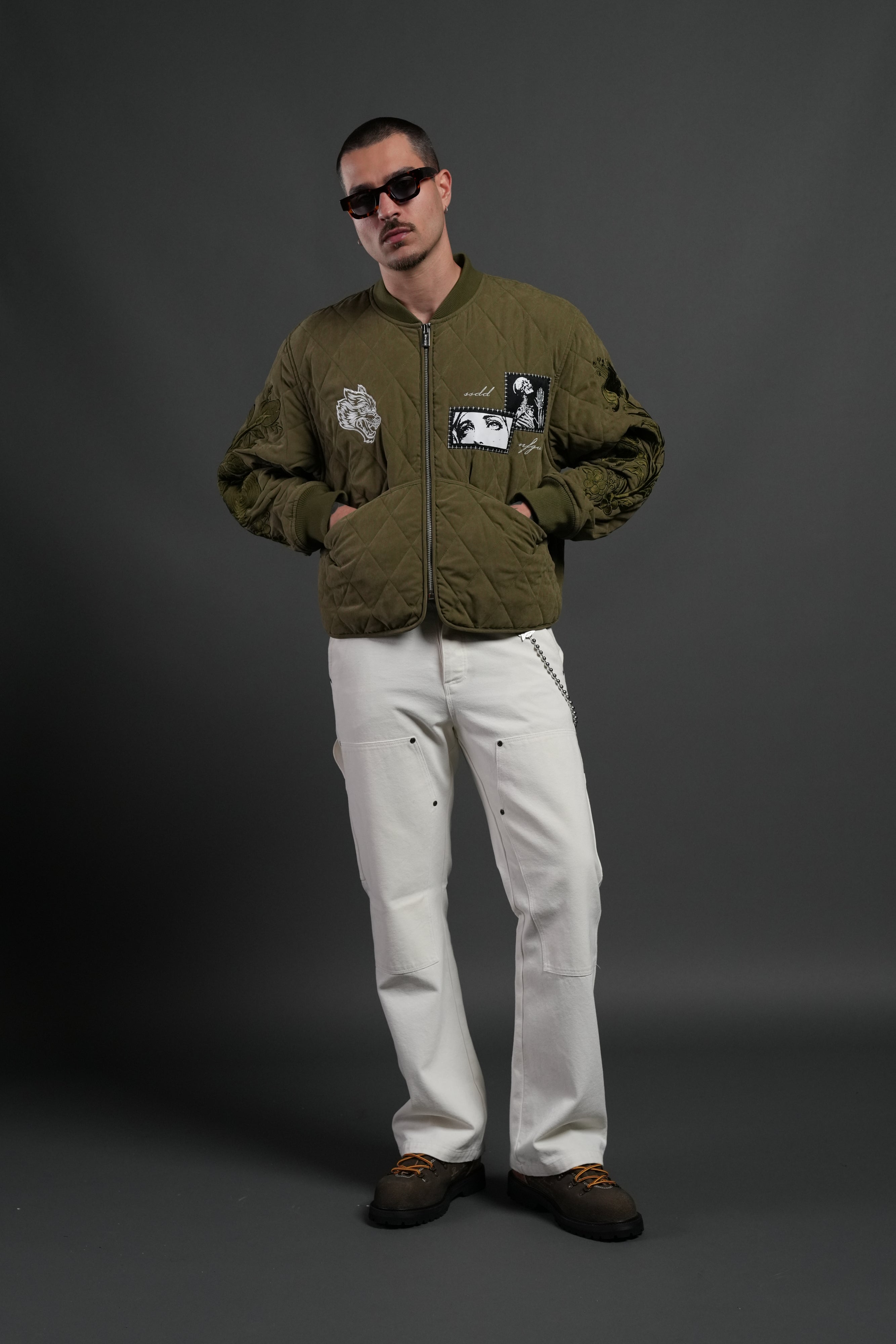 Sacred Wolves Boxy Darco Quilted Jacket in Olive