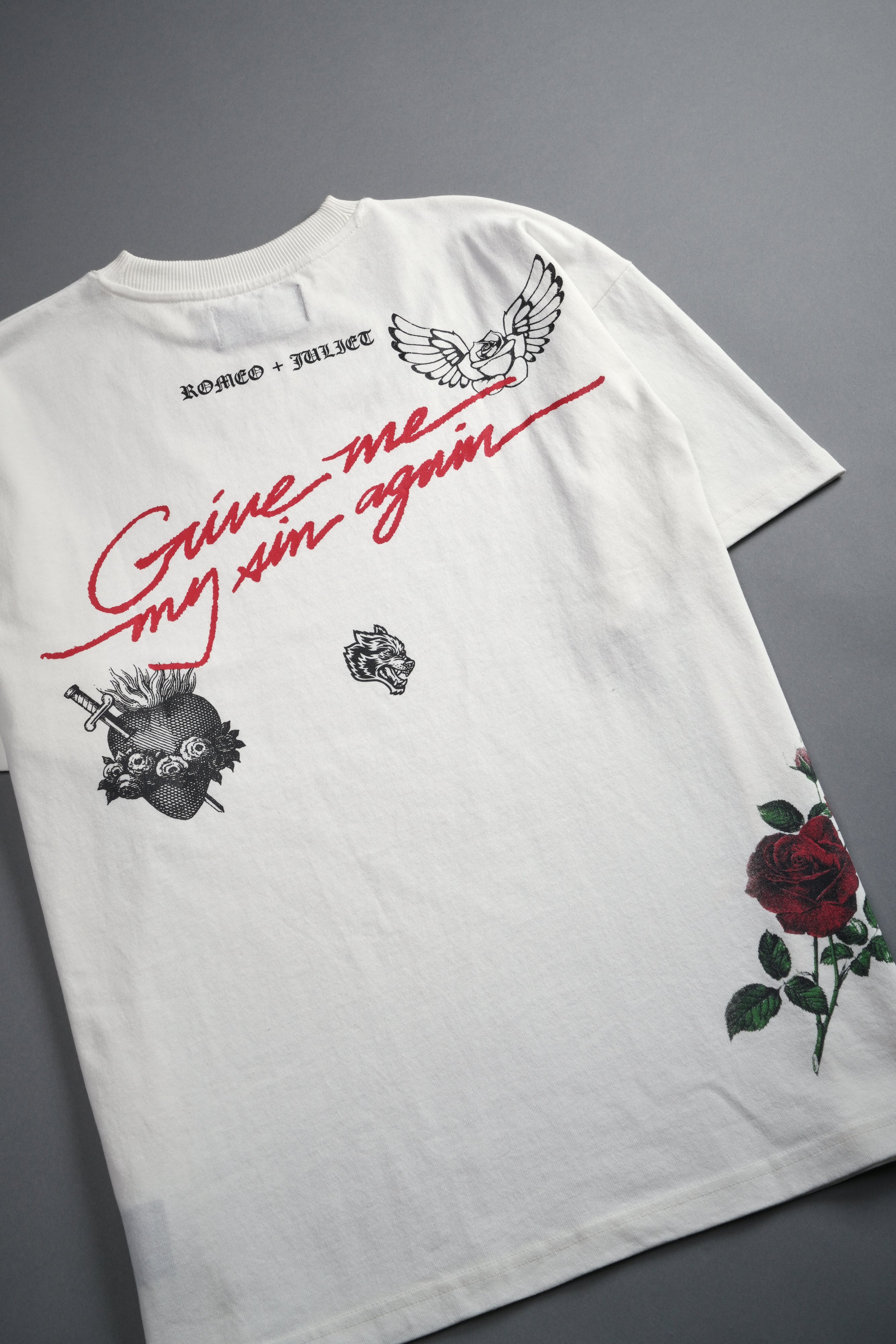 Sin Again Unisex Grunge Tee in Cream