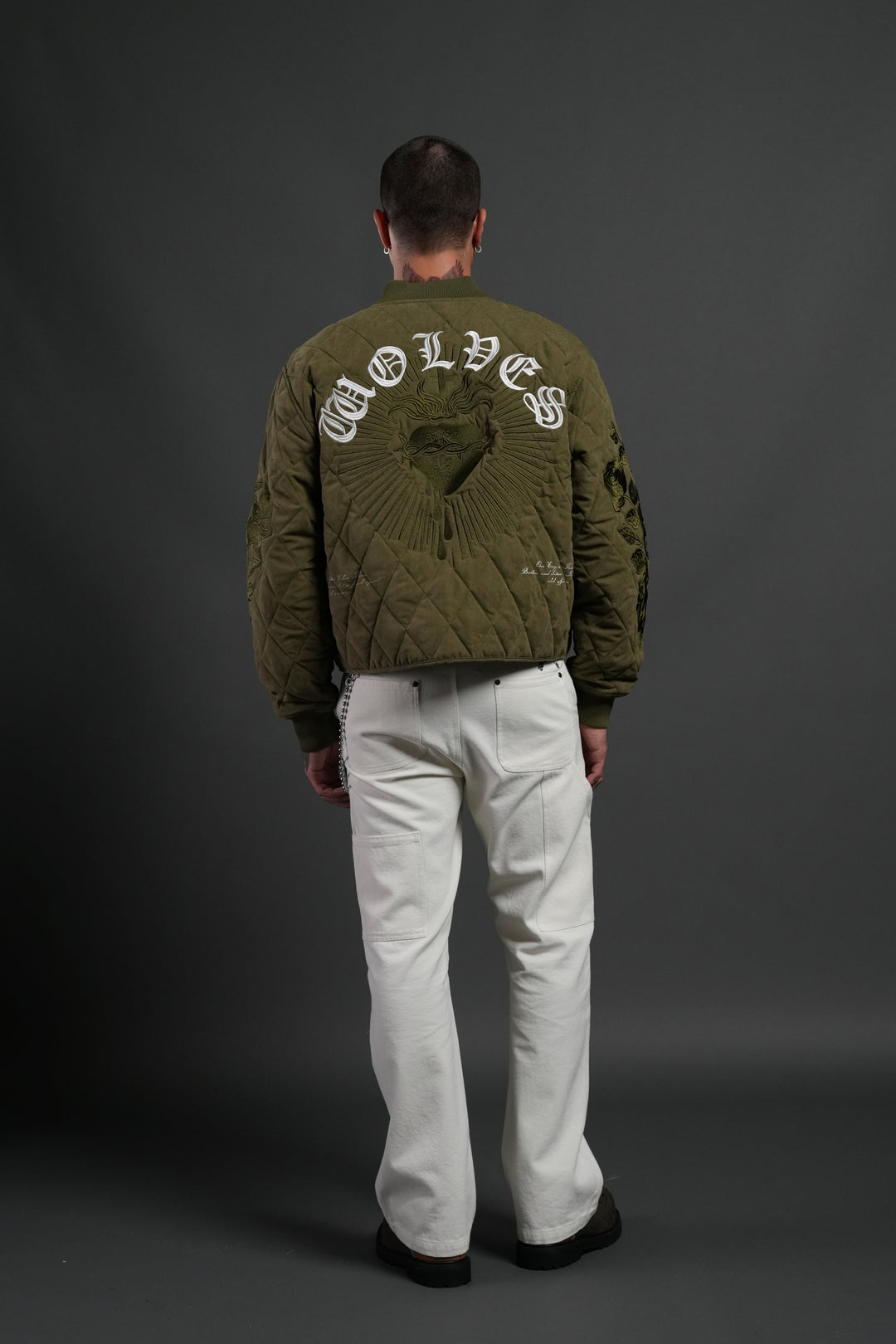 Sacred Wolves Boxy Darco Quilted Jacket in Olive