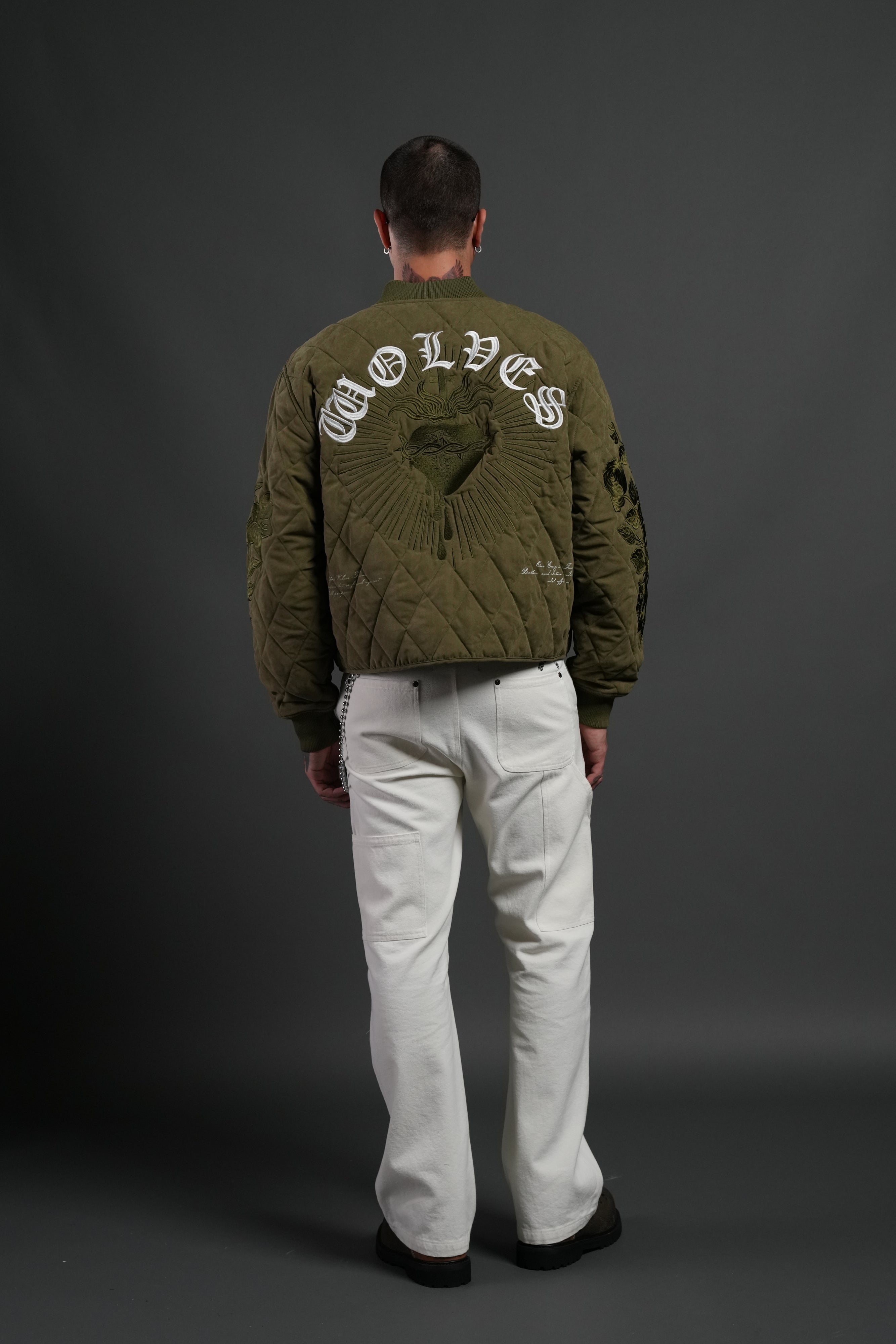 Sacred Wolves Boxy Darco Quilted Jacket in Olive