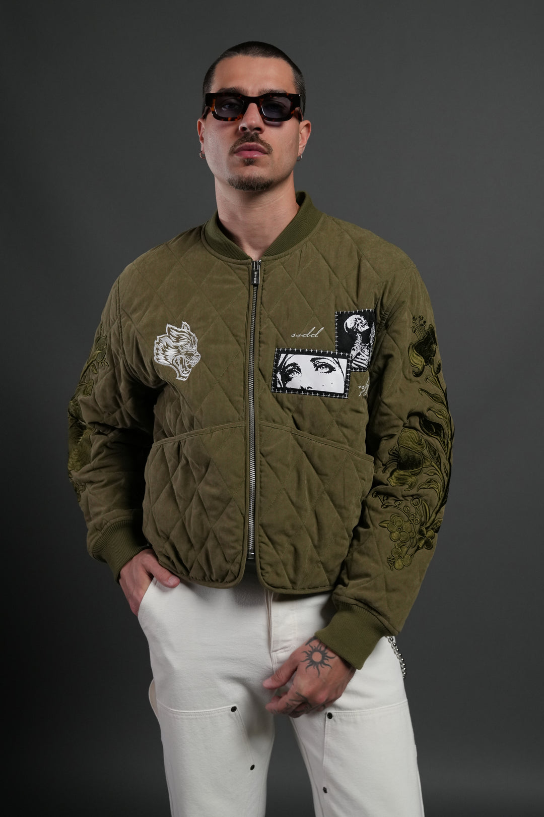 Sacred Wolves Boxy Darco Quilted Jacket in Olive