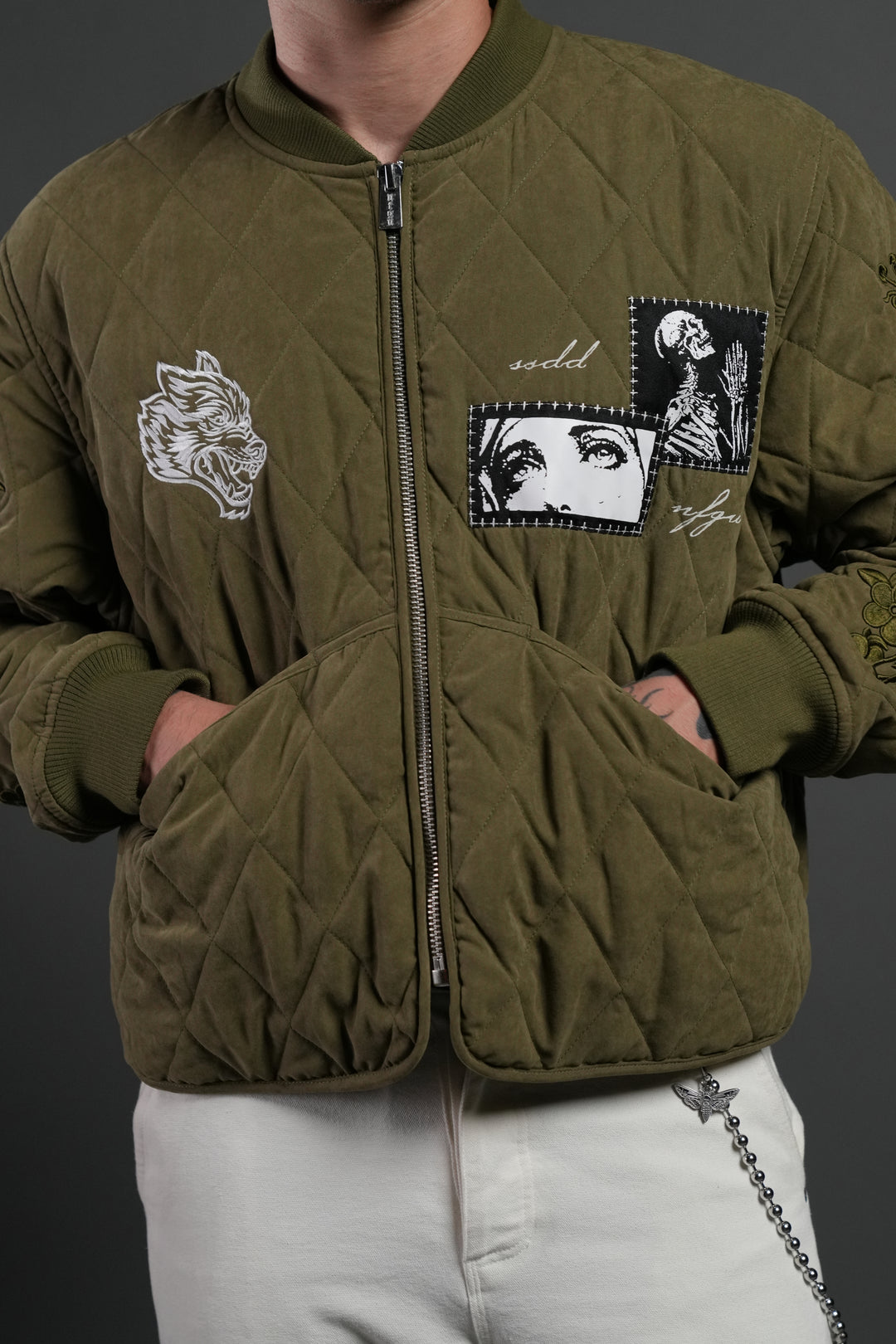 Sacred Wolves Boxy Darco Quilted Jacket in Olive