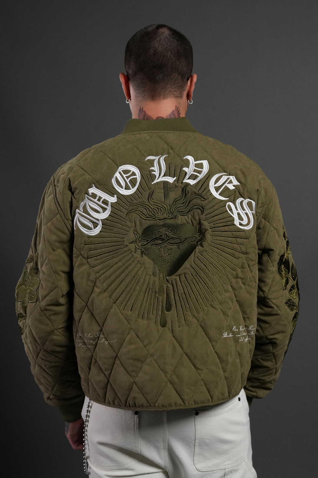 Sacred Wolves Boxy Darco Quilted Jacket in Olive