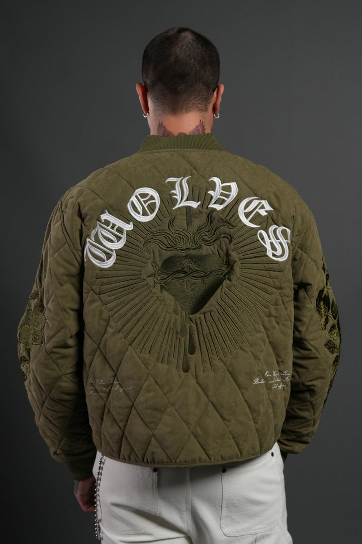 Sacred Wolves Boxy Darco Quilted Jacket in Olive