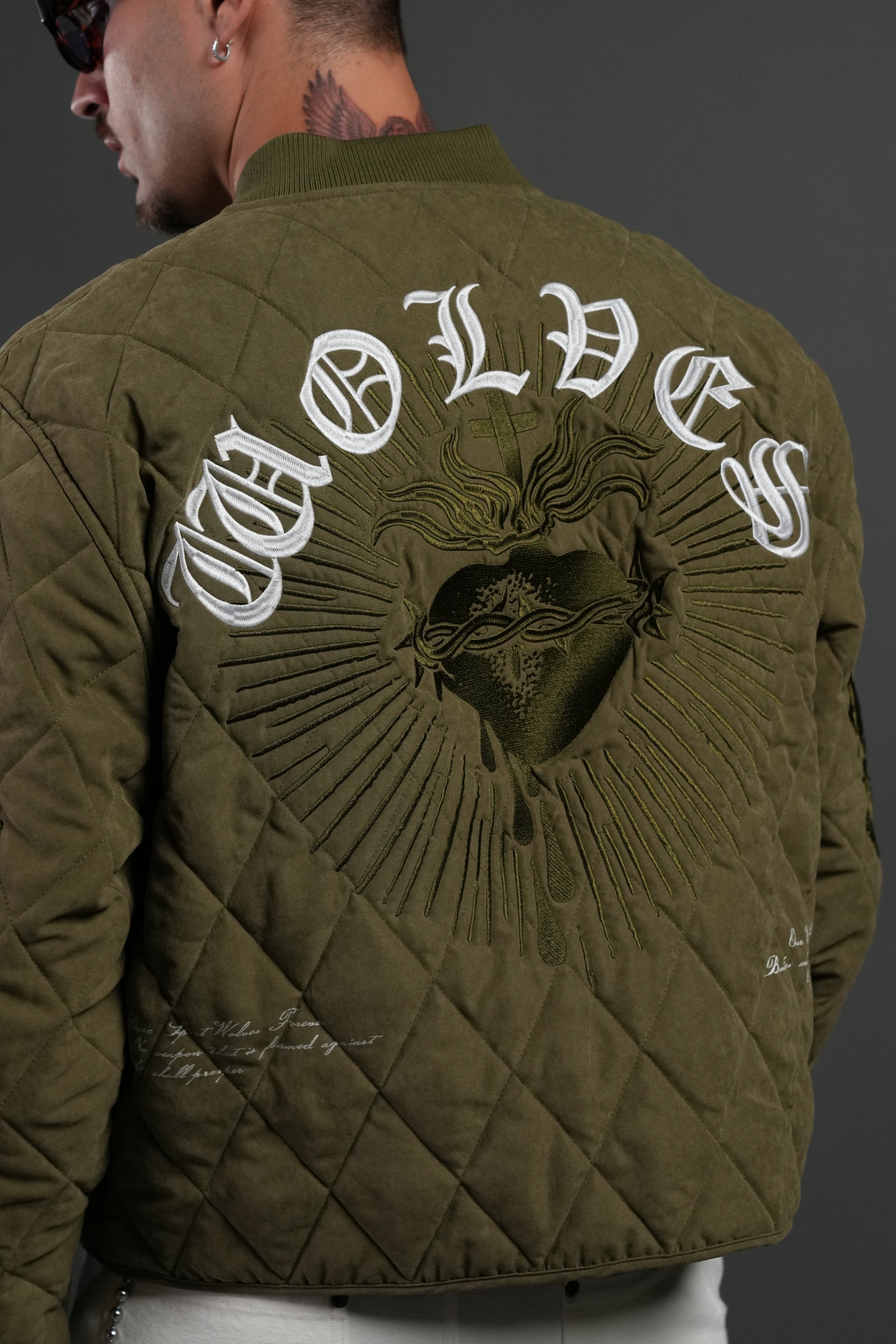 Sacred Wolves Boxy Darco Quilted Jacket in Olive