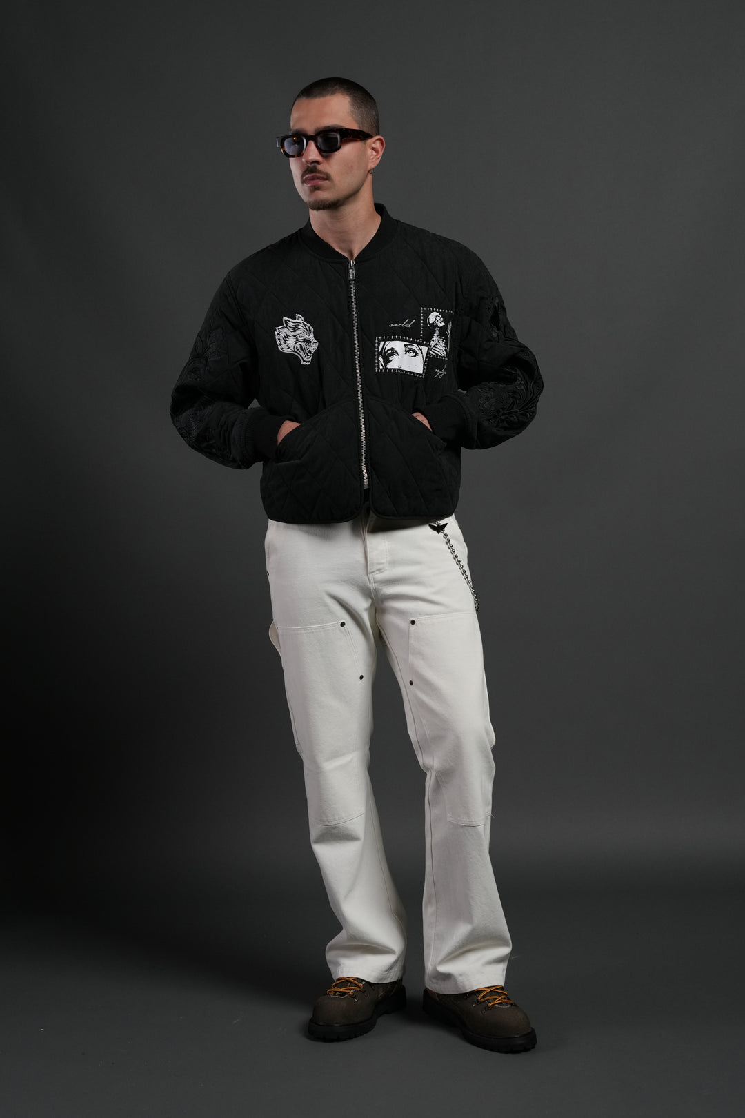 Sacred Wolves Boxy Darco Quilted Jacket in Black