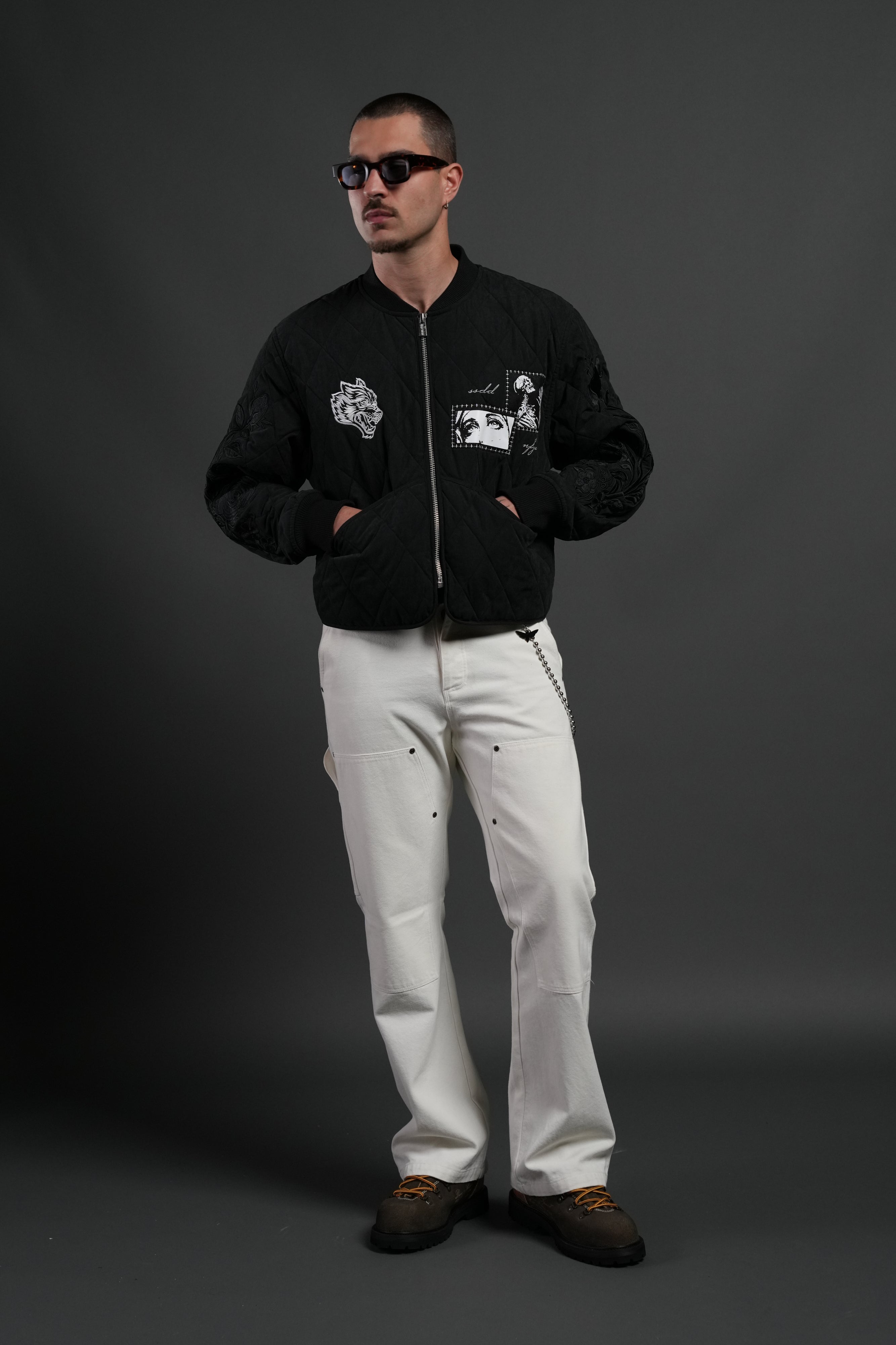 Sacred Wolves Boxy Darco Quilted Jacket in Black