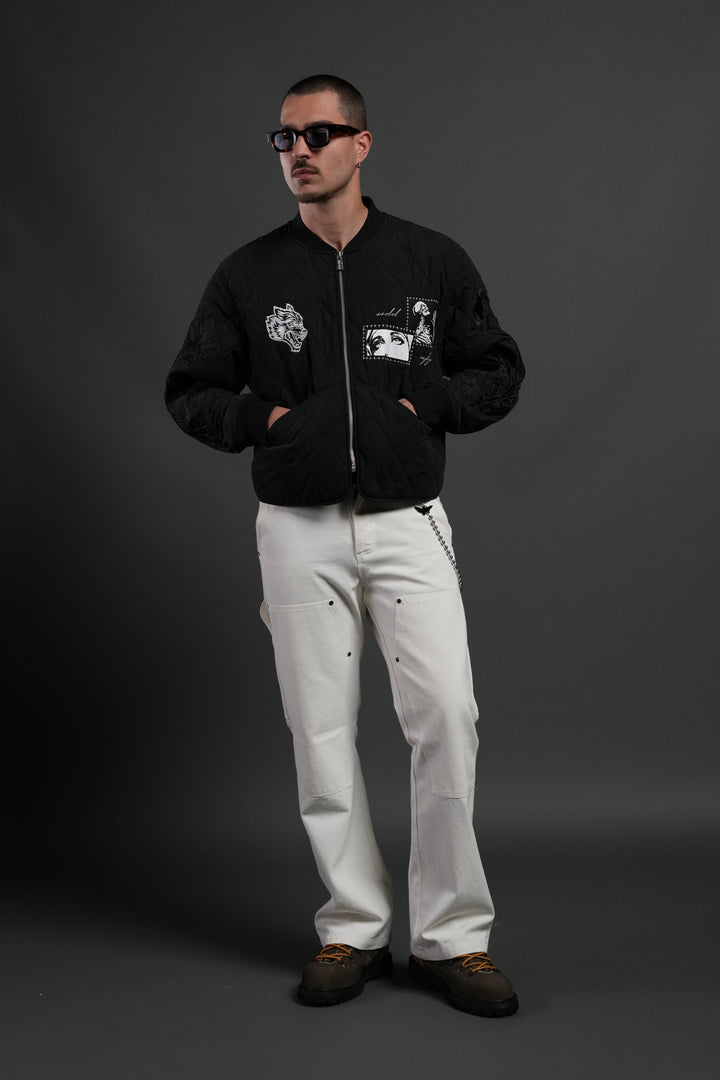 Sacred Wolves Boxy Darco Quilted Jacket in Black