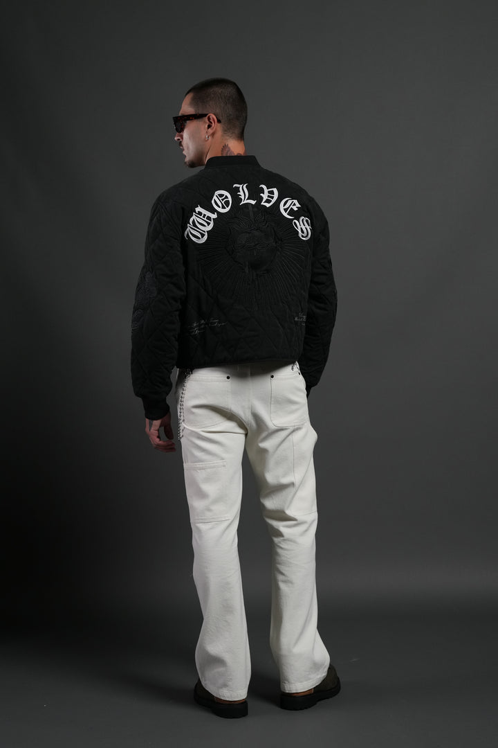 Sacred Wolves Boxy Darco Quilted Jacket in Black