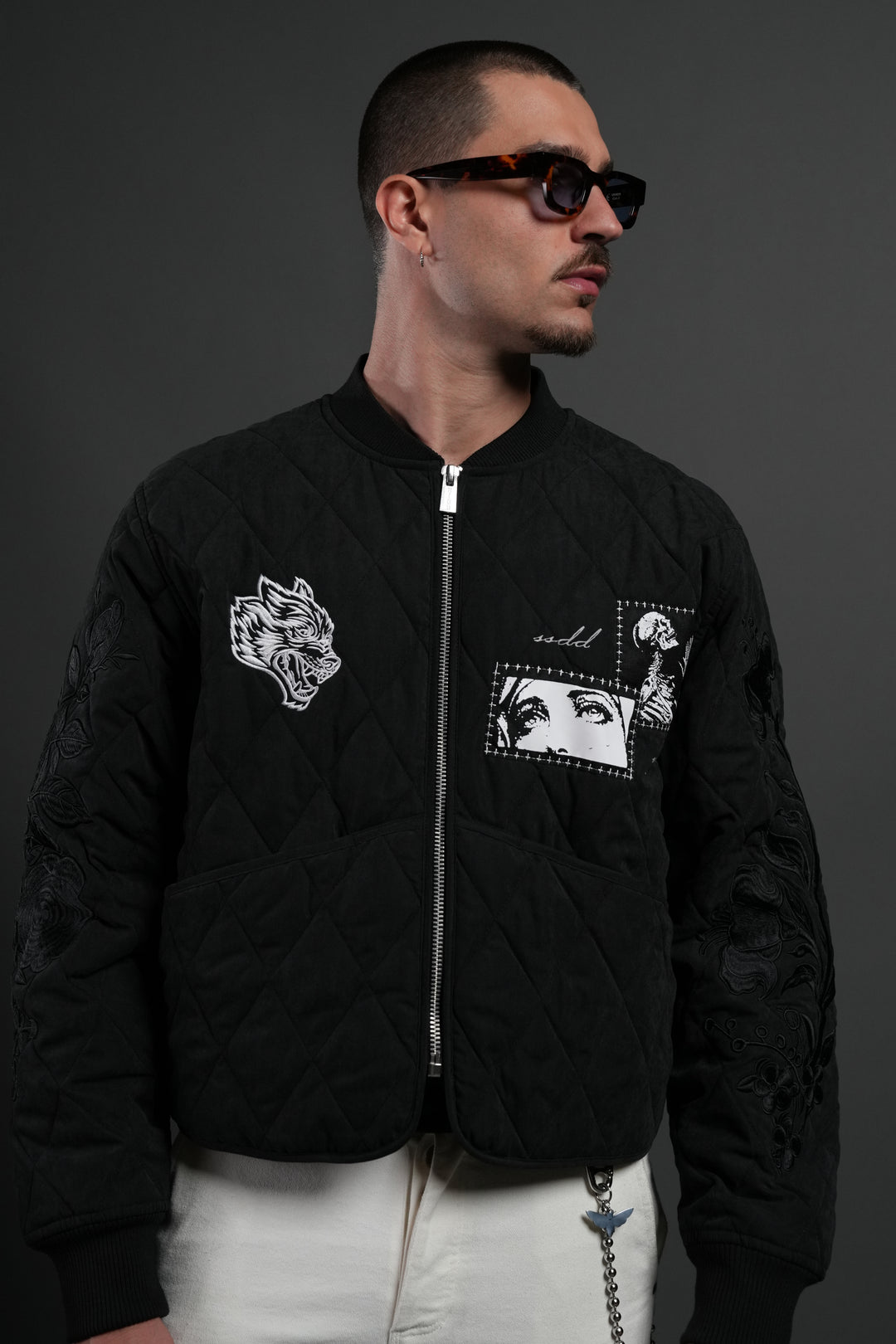 Sacred Wolves Boxy Darco Quilted Jacket in Black