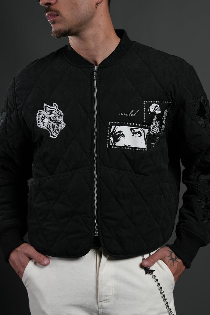 Sacred Wolves Boxy Darco Quilted Jacket in Black