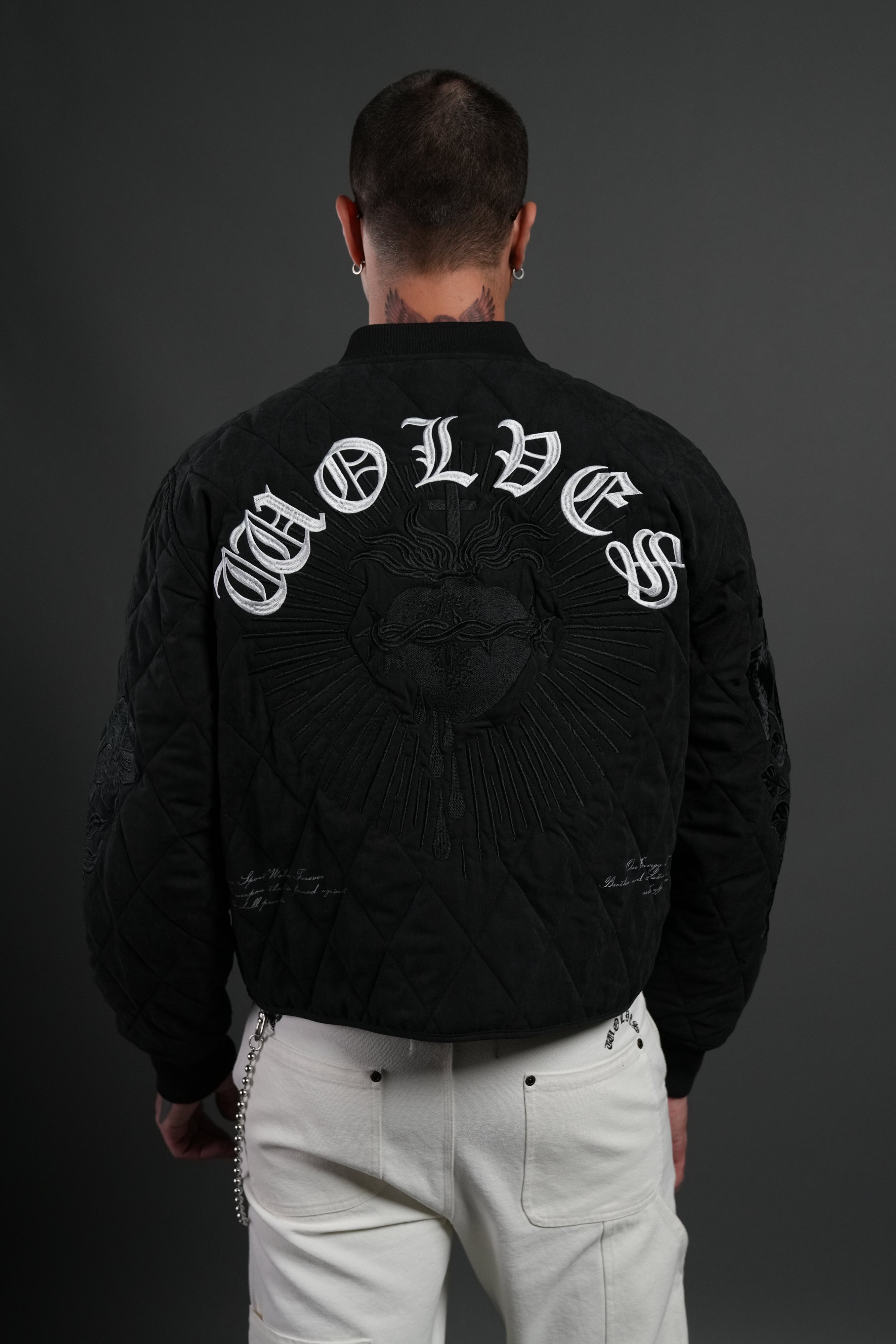 Sacred Wolves Boxy Darco Quilted Jacket in Black