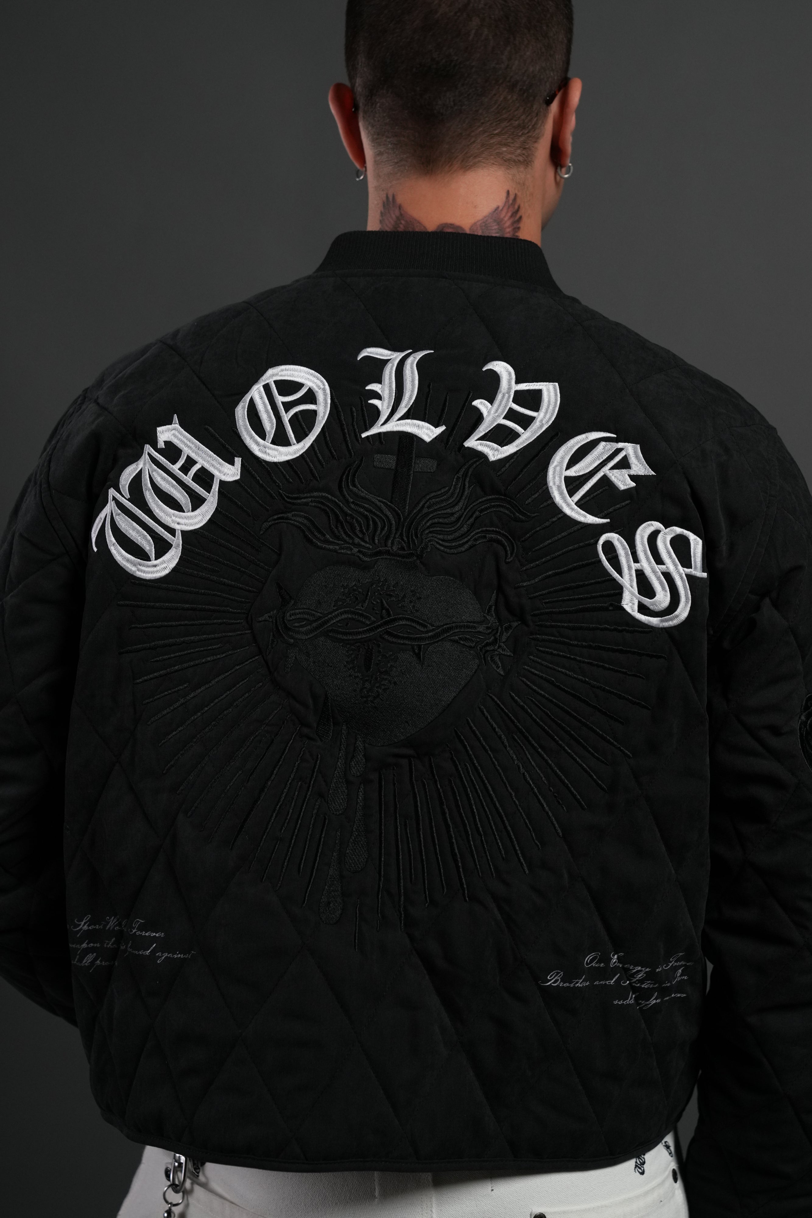 Sacred Wolves Boxy Darco Quilted Jacket in Black