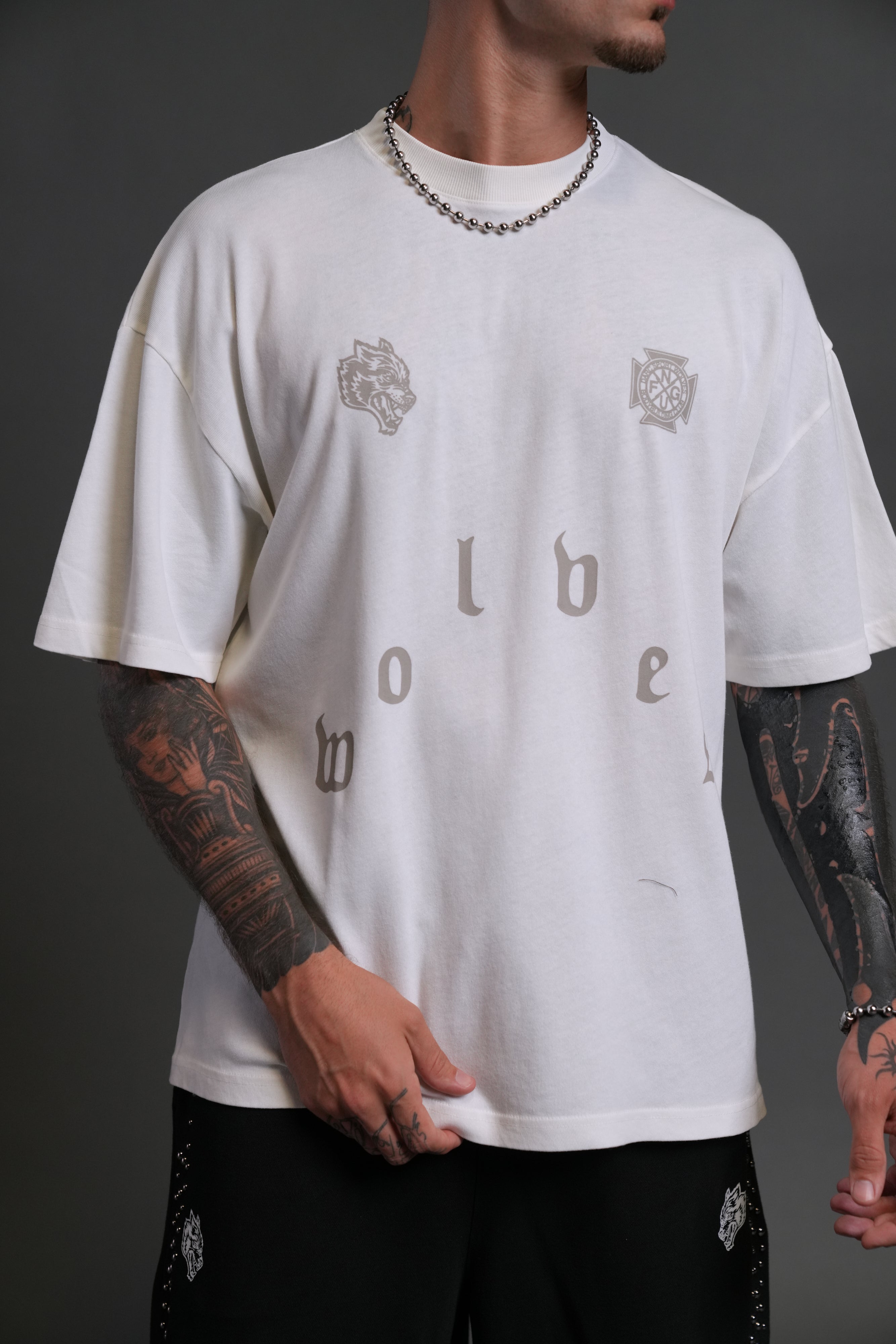 Pyramid Wolves "Premium" Oversized Tee in Cream