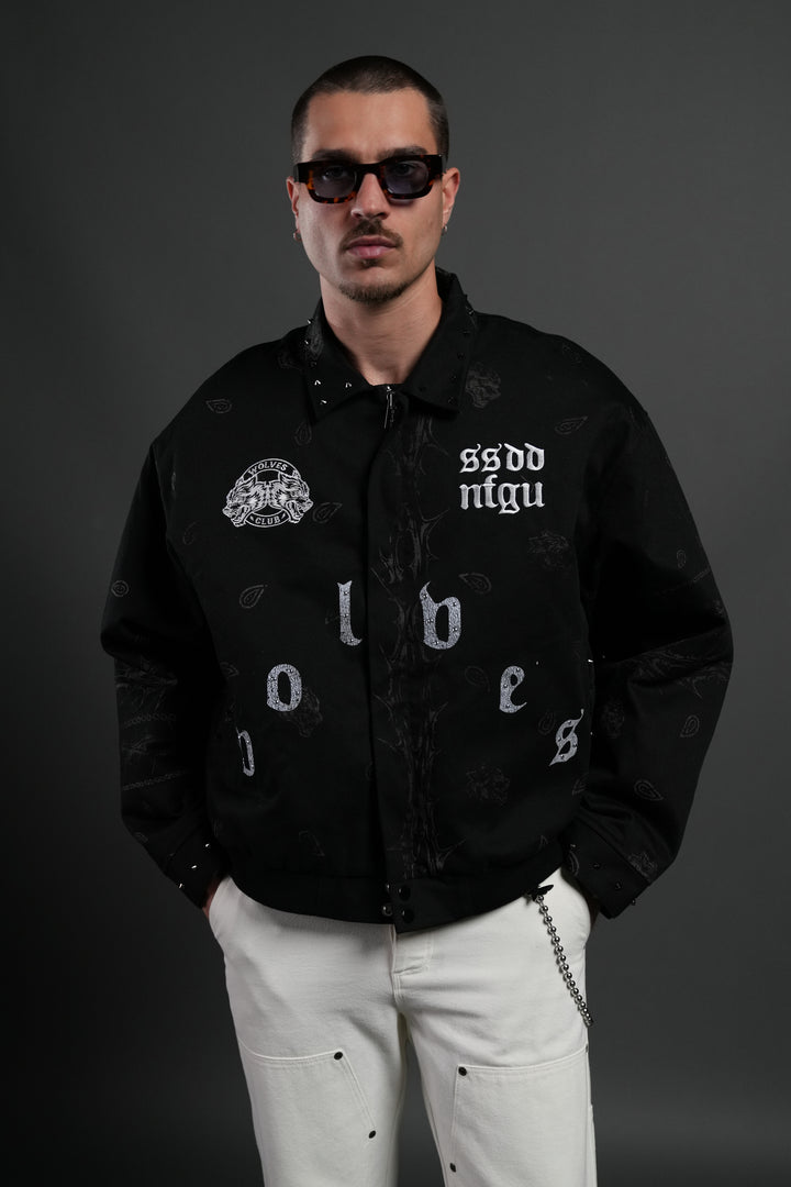 Studded Wolves Pyramid Moe Jacket in Black Thorn Paisley