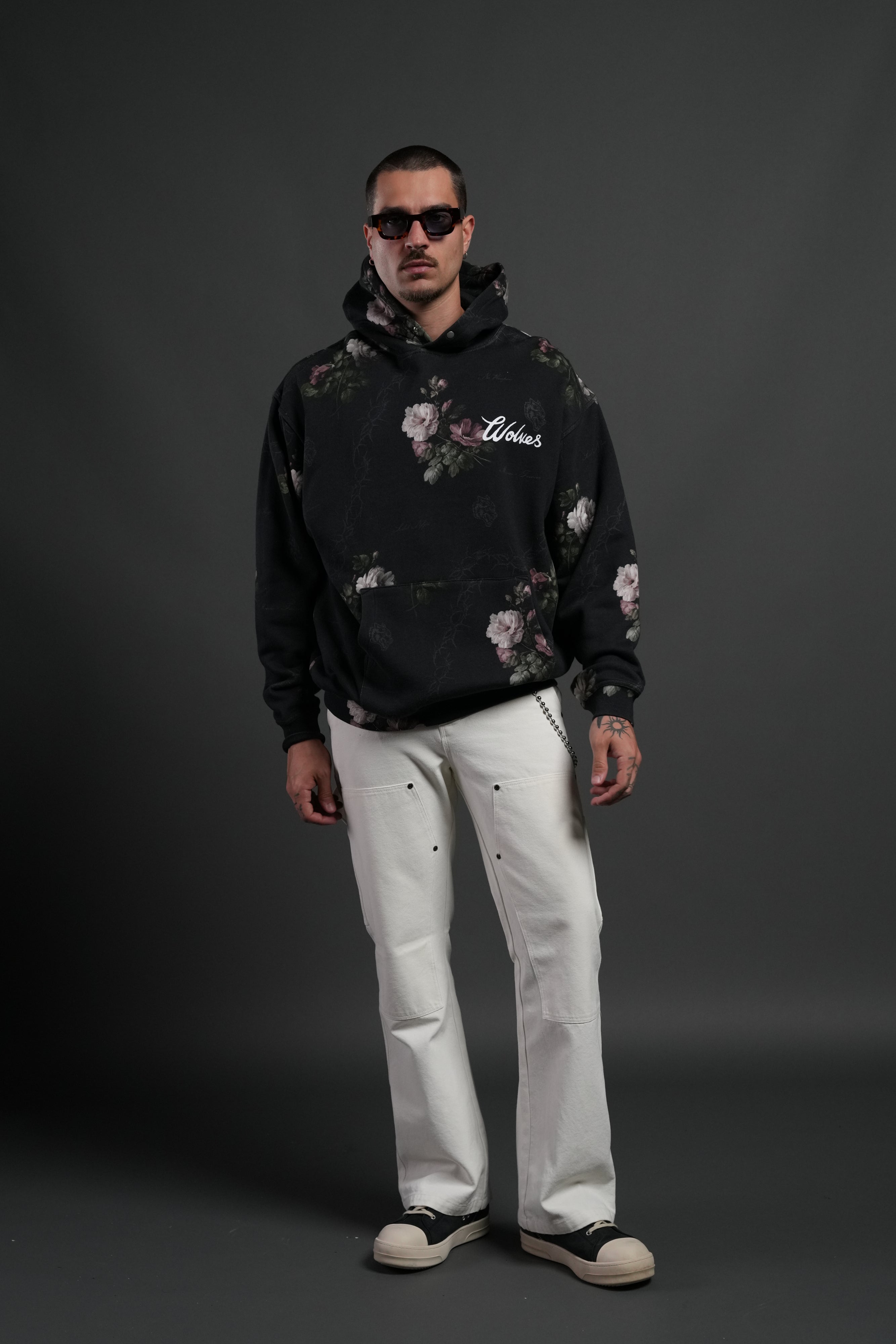 Wolves Script "Pierce" Hoodie in Black Rose Thorn